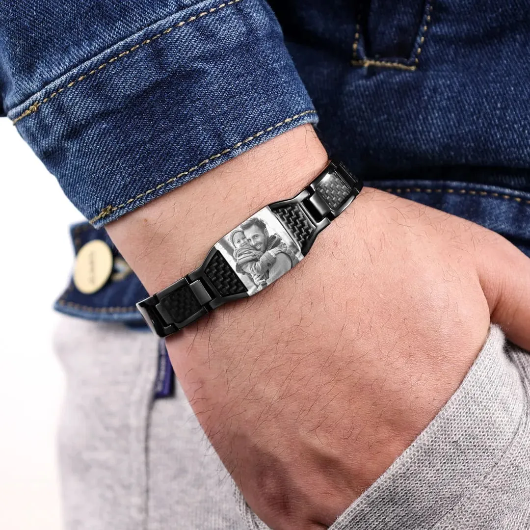 Customizable Titanium Steel Carbon Fiber Photo Bracelet