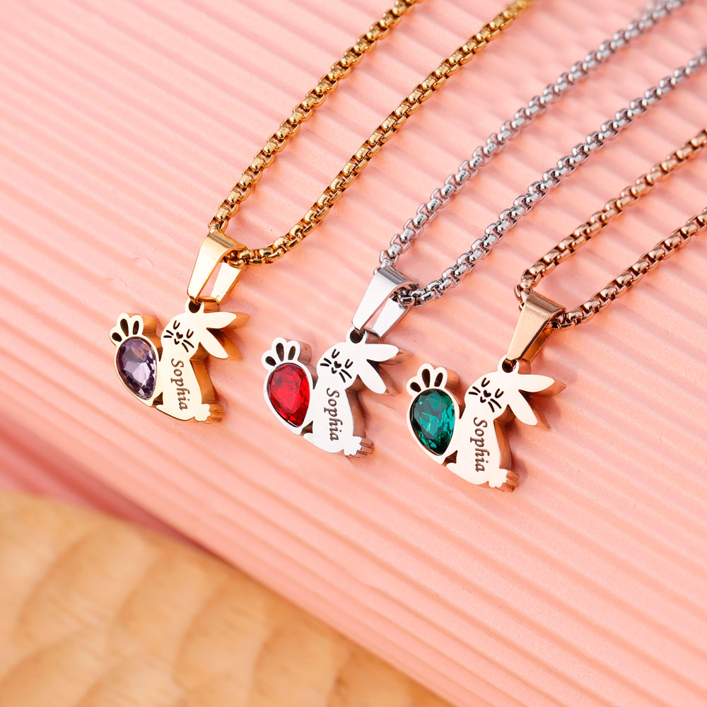 Easter Gifts Personalized Bunny Name Birthstone Necklace