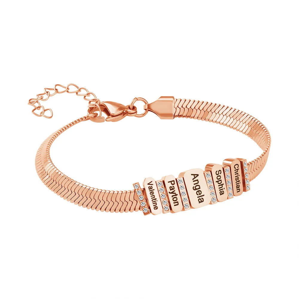 Christmas Gift Flex Snake Chain Bracelet With Custom Diamond Family Beads
