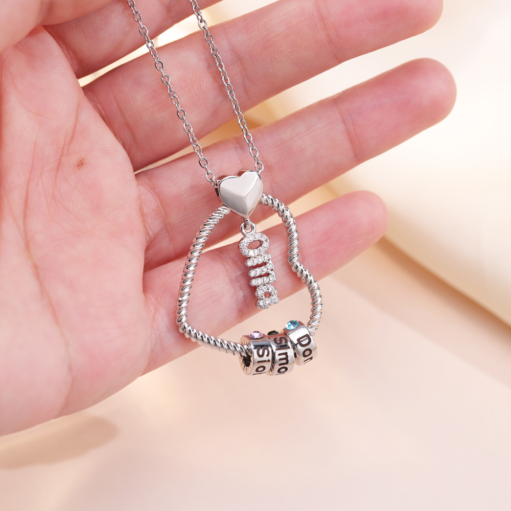 Mother's Day Charming Twisted Heart Necklace with Engraved Beads
