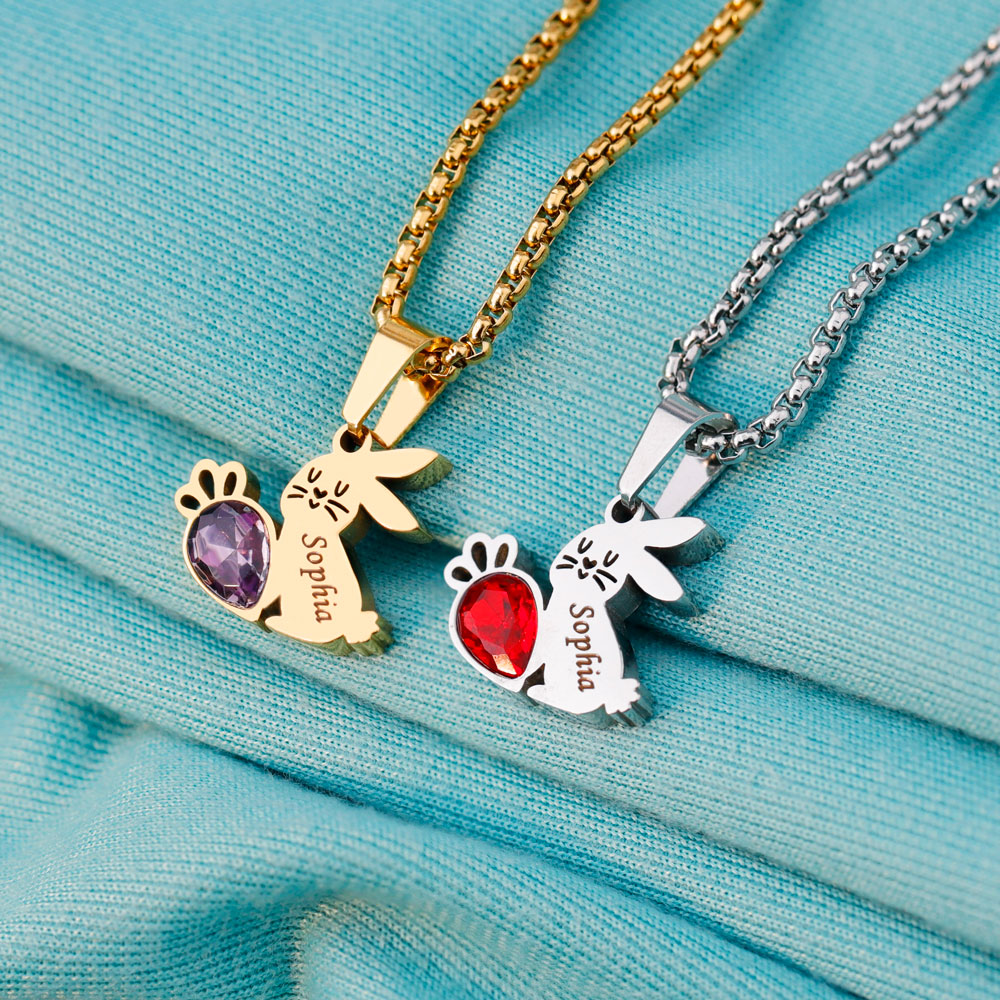 Easter Gifts Personalized Bunny Name Birthstone Necklace