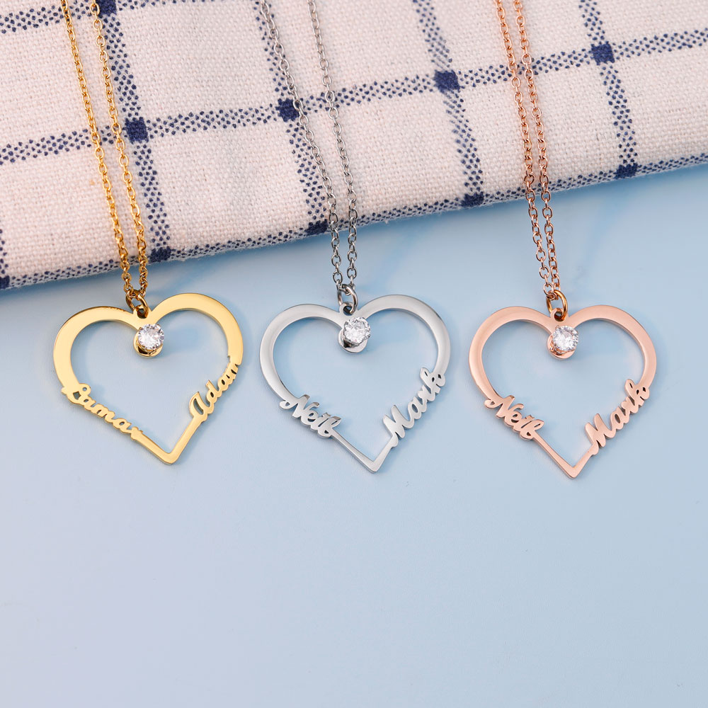 Contour Heart Pendant Necklace with Two Names