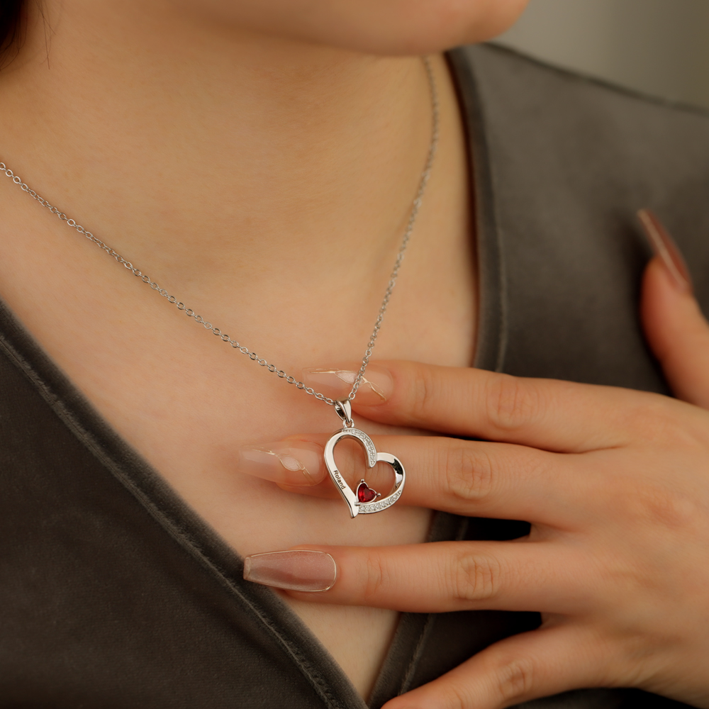 Forever Love 1 - 6 Name & Bithstone Heart Necklace For Mother