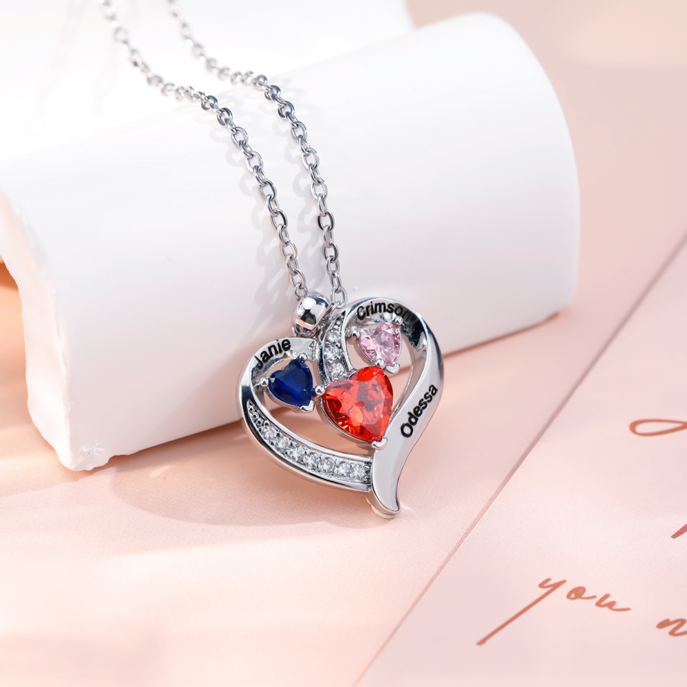 Mother's Day Gift, Forever Love Birthstone Heart Pendant Necklace