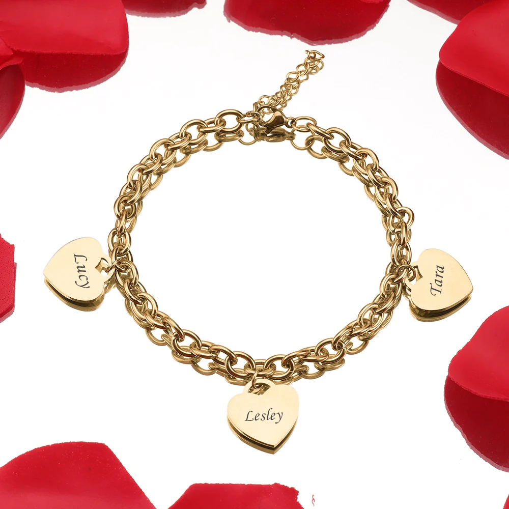 Personalized Heart Engraved Bracelet - With 1-5 Charms