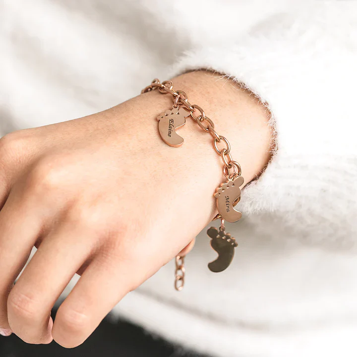 Mother's Day Link Chain Bracelet with Baby Foot Charms