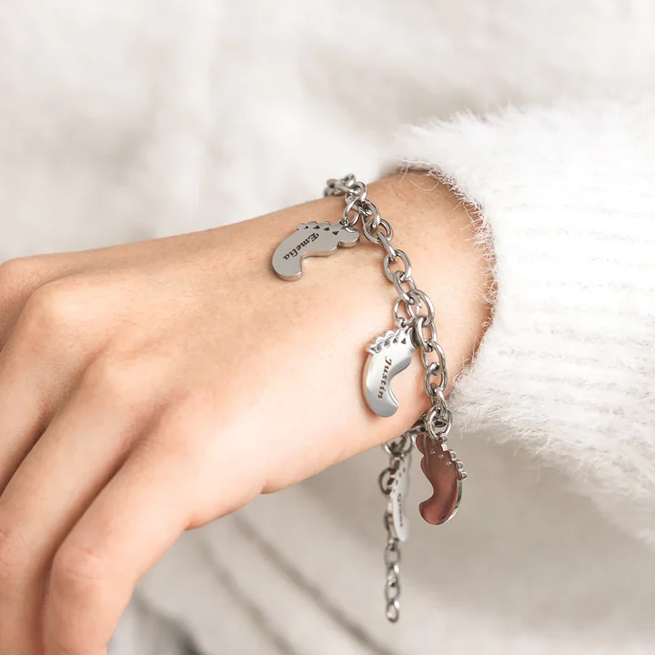 Mother's Day Link Chain Bracelet with Baby Foot Charms