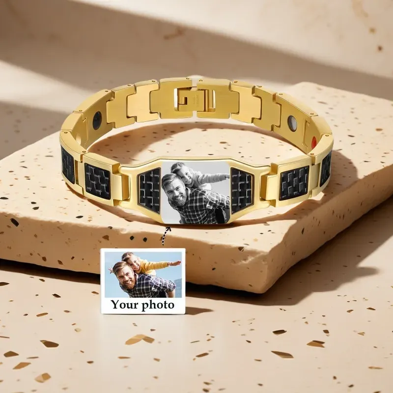 Customizable Titanium Steel Carbon Fiber Photo Bracelet
