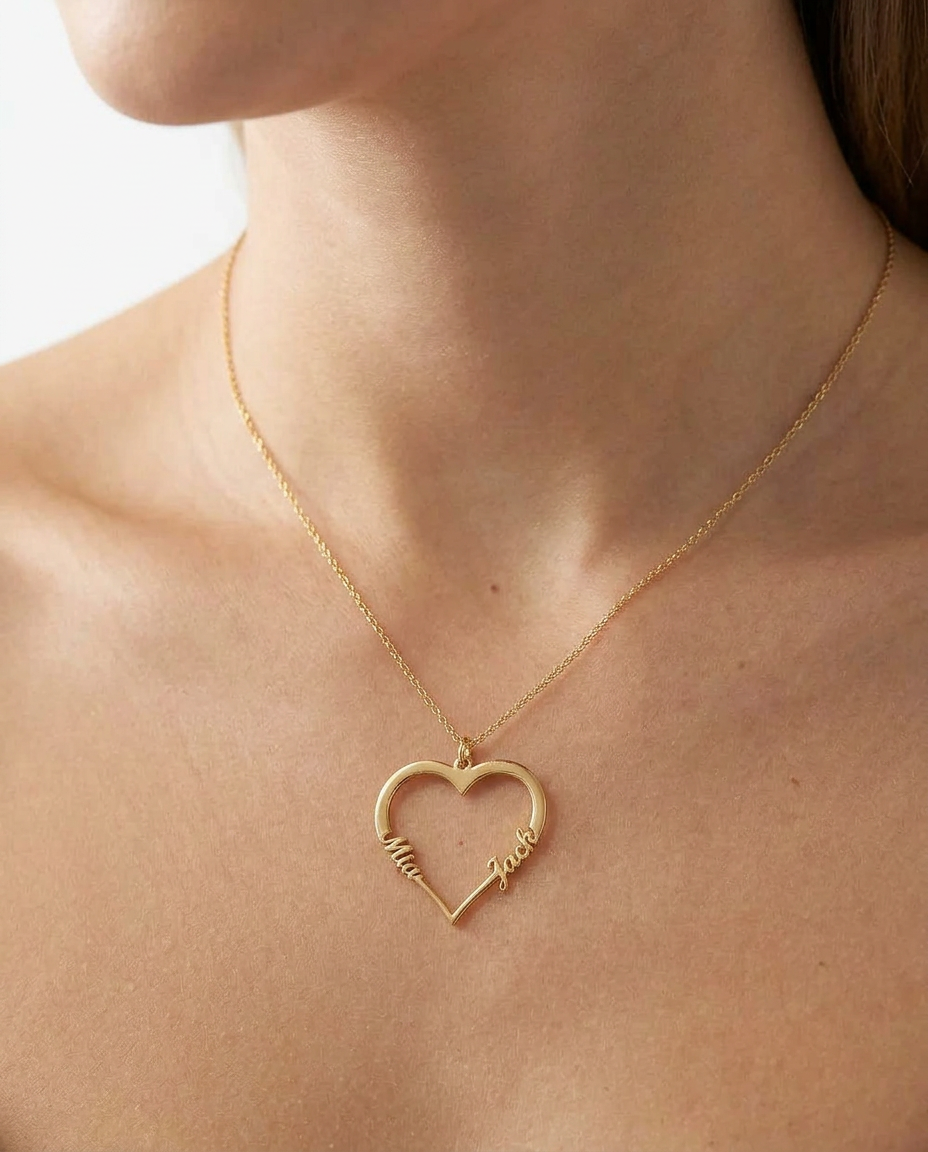 Contour Heart Pendant Necklace with Two Names
