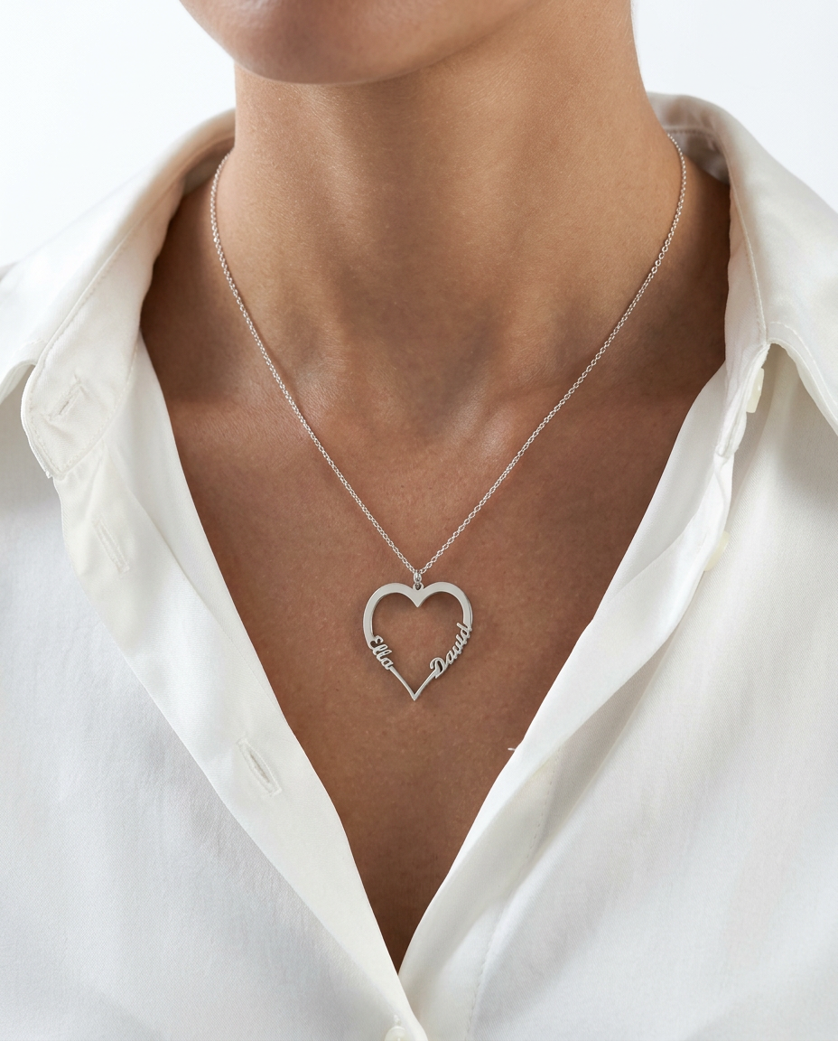 Contour Heart Pendant Necklace with Two Names