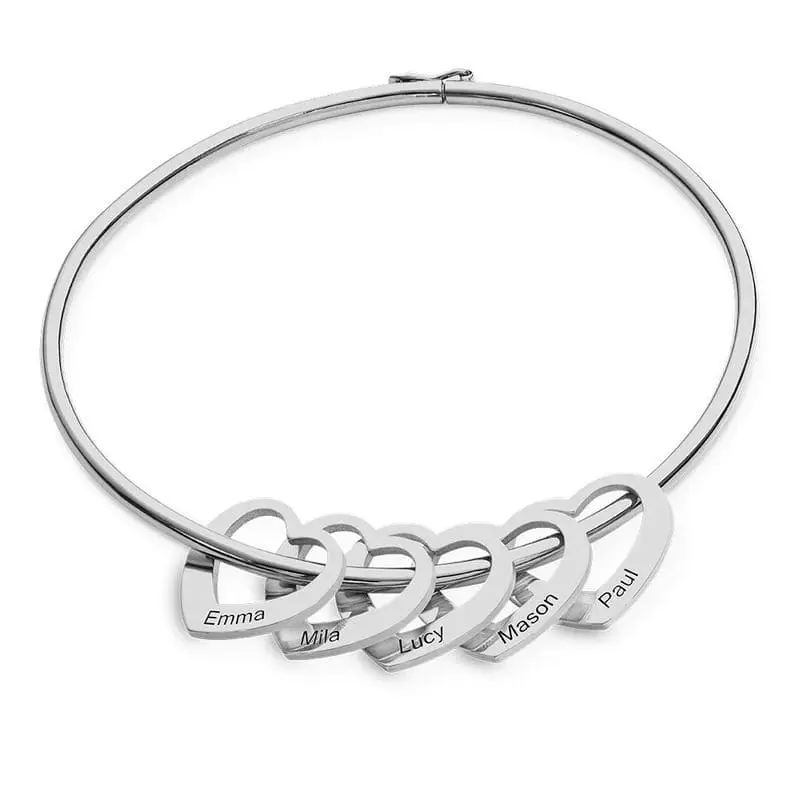 Women Bangle Bracelet with Heart Shape Pendants