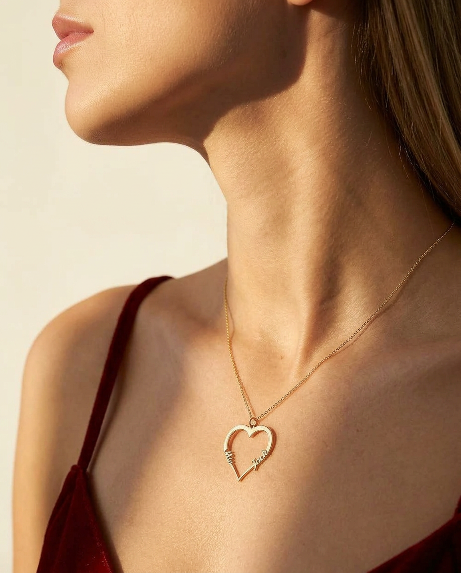 Contour Heart Pendant Necklace with Two Names