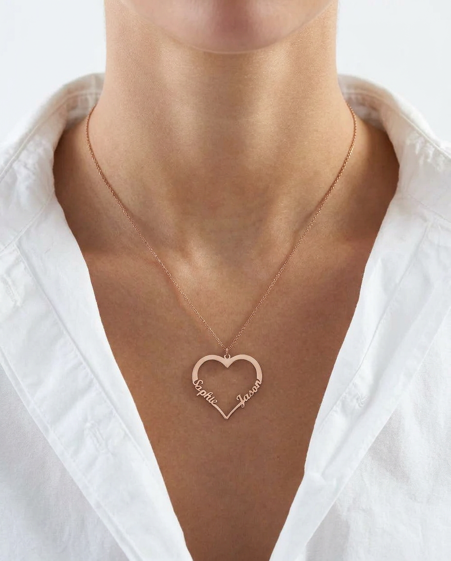 Contour Heart Pendant Necklace with Two Names