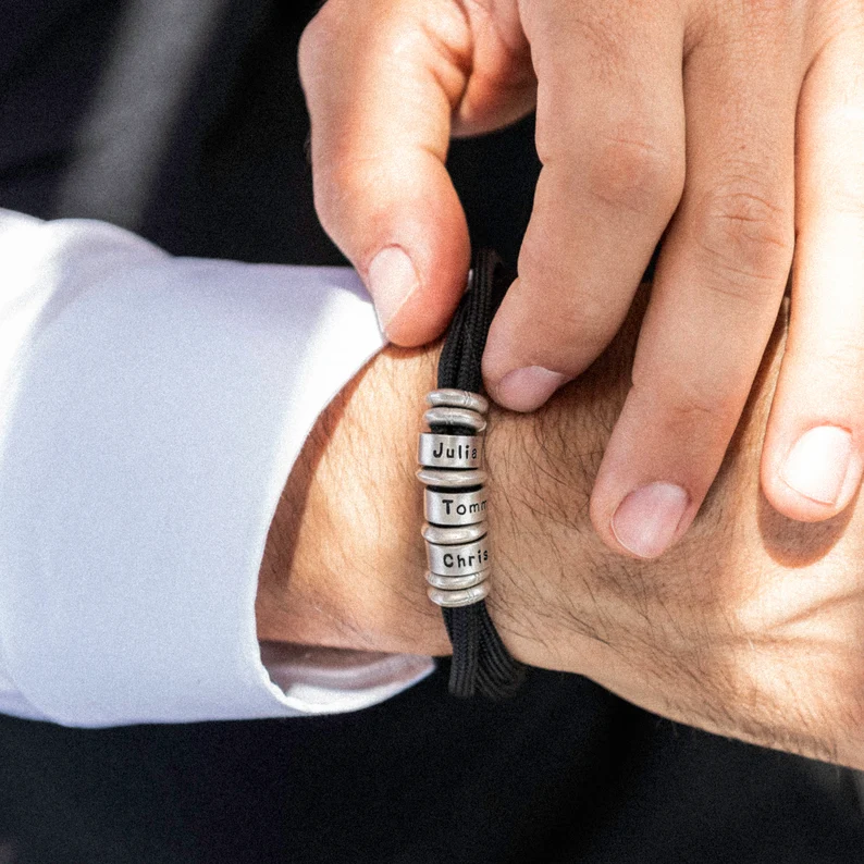 Men Black Cord Bracelet With Custom Beads