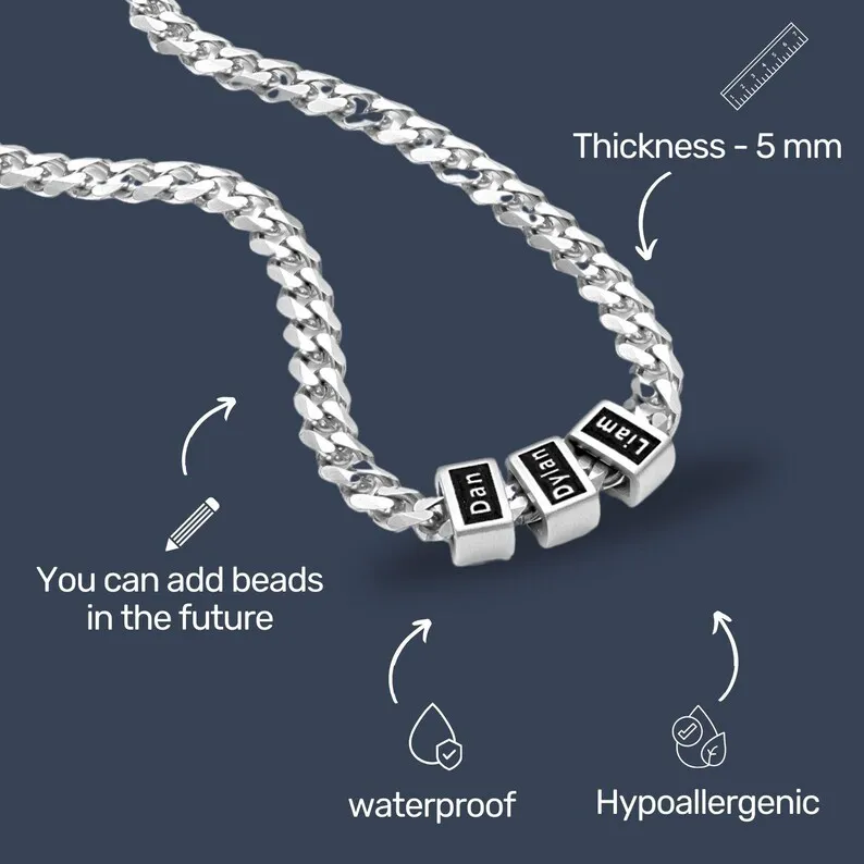 Personalized Name Beads Cuban Chain Necklace