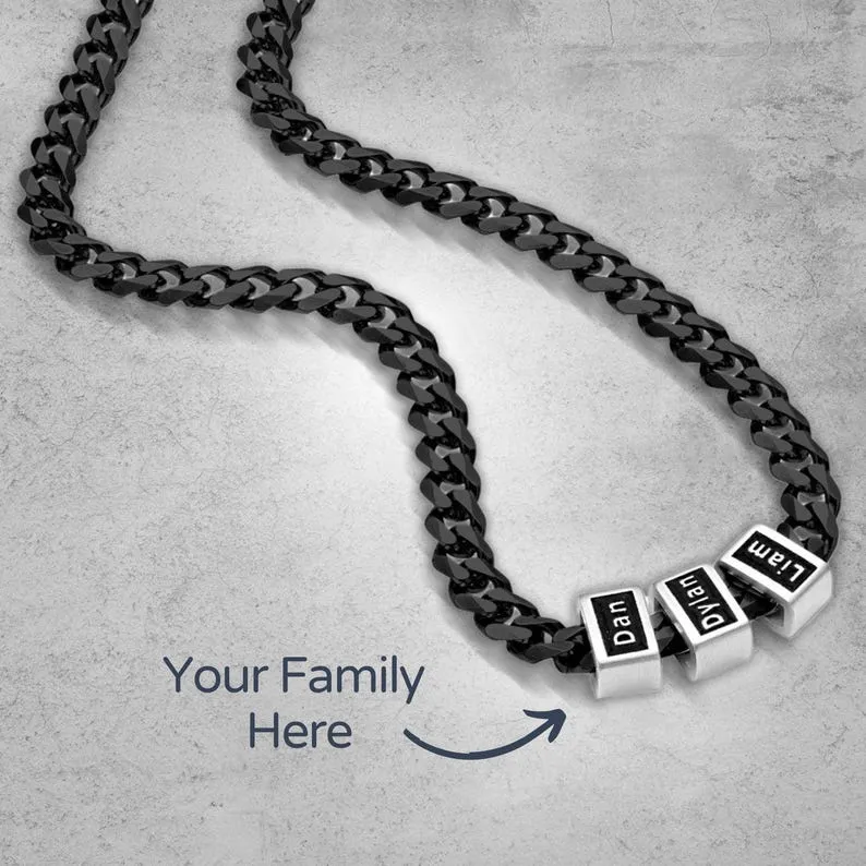 Personalized Name Beads Cuban Chain Necklace