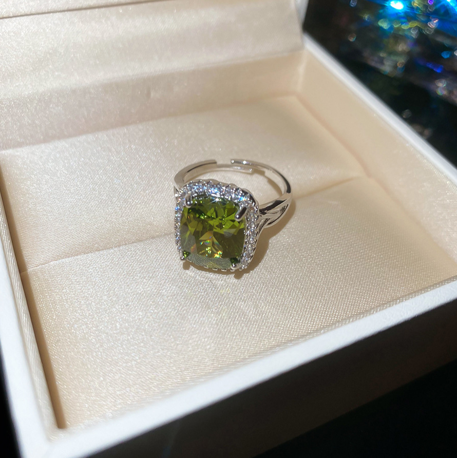 Green Cushion Cut ring