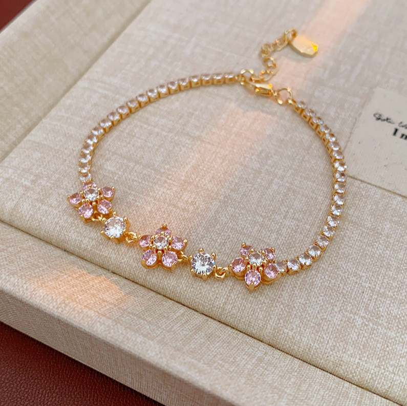 Pink zircon flower bracelet