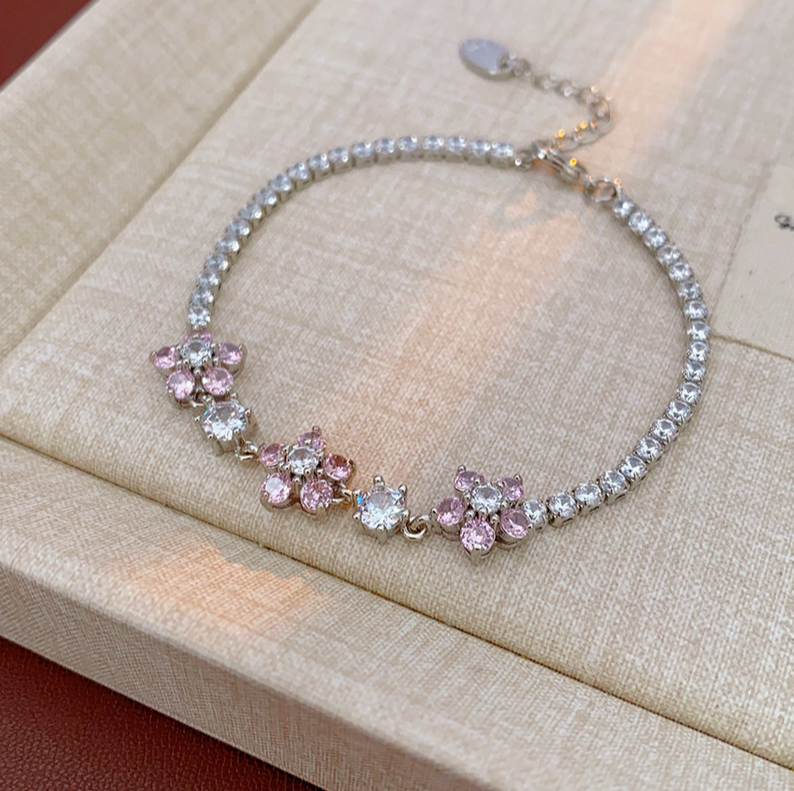 Pink zircon flower bracelet