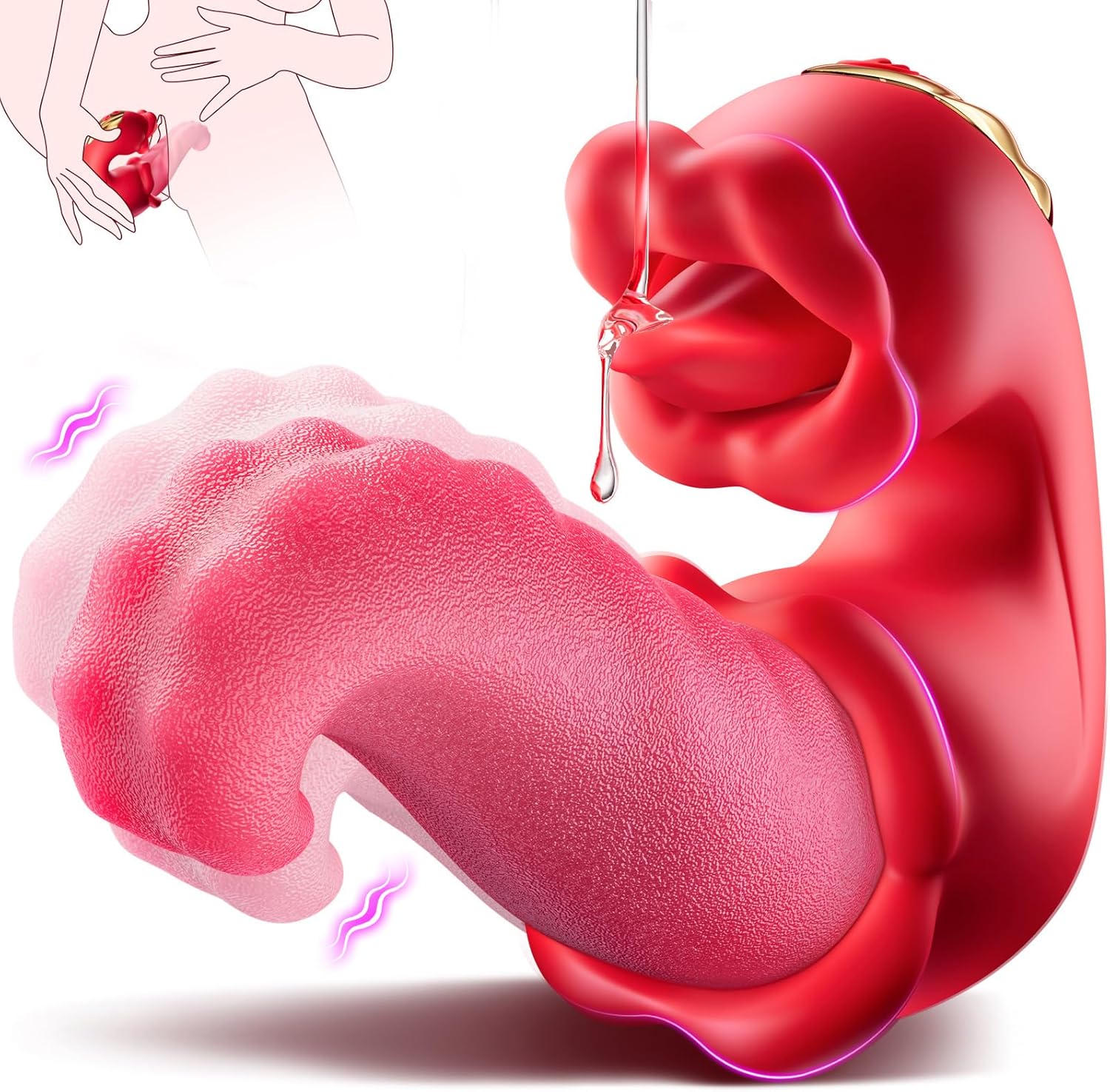 Vibrator Adult Sex Toys for Women - 4 in 1 Tongue Thrusting Vibrators Dildo Rose Sex Toys with 10 Licking Clitoral