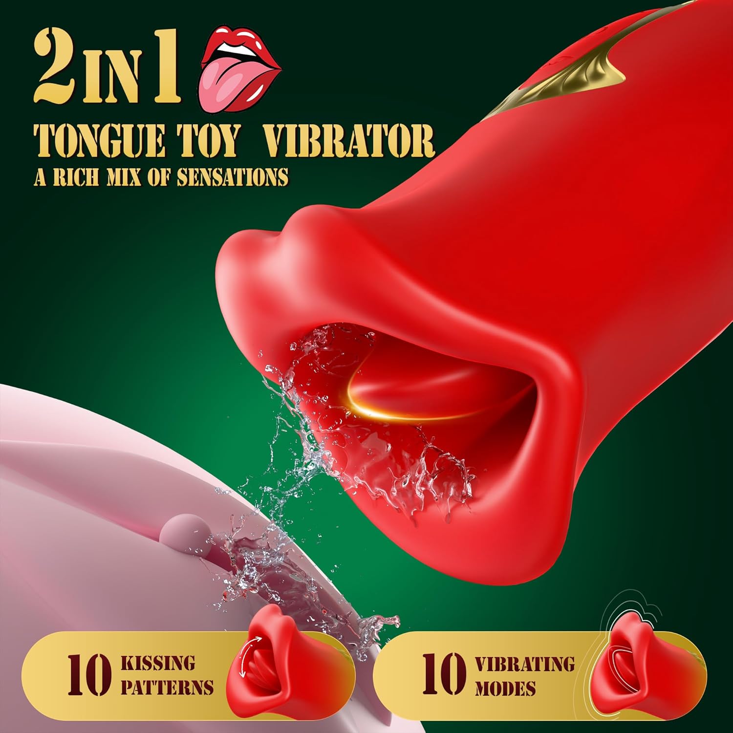Tongue Sex Toy Vibrator, Rose Sex Stimulator for Women with 10 French Kissing Modes