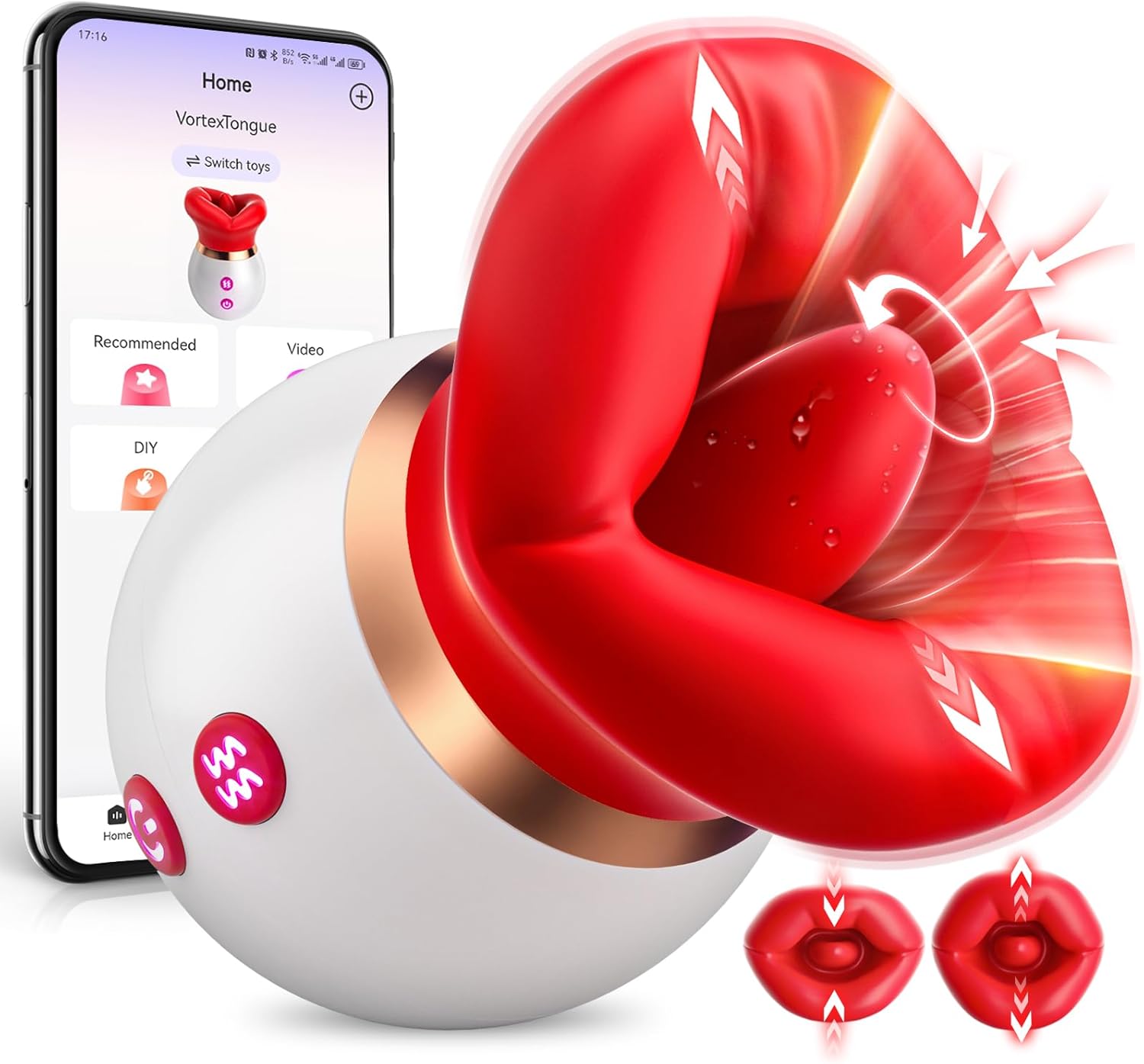 3IN1 Mouth-Shaped Sucking Vibrator, 10 Tongue Licking 3 Sucking Nipples Anal Clit Sucker Vibrater