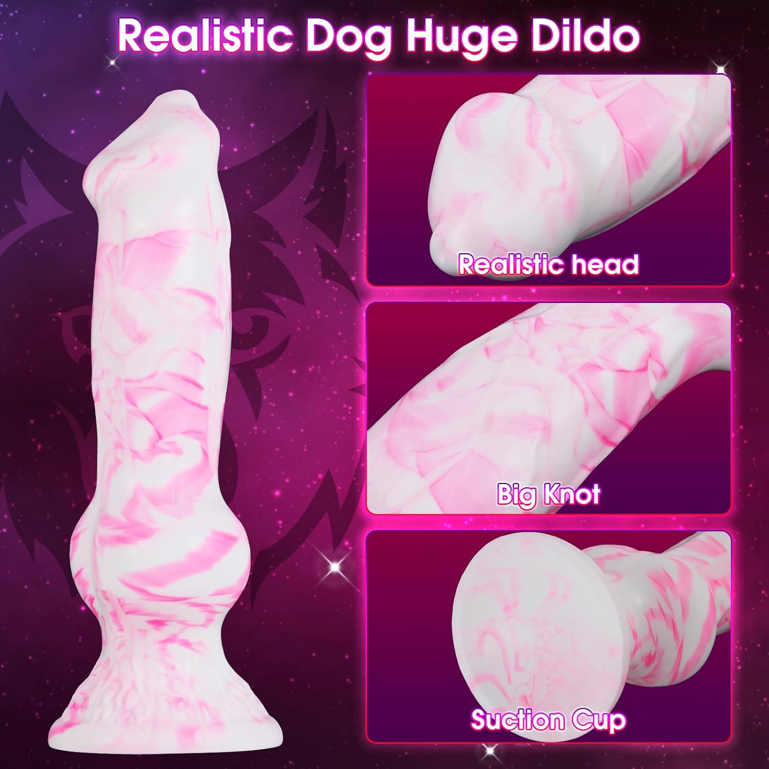 9.5 Inch Silicone Big Thick Bad Wolf Dildos with Suction Cup, Fantasy Canine Dragon Sex Toy for Women Male
