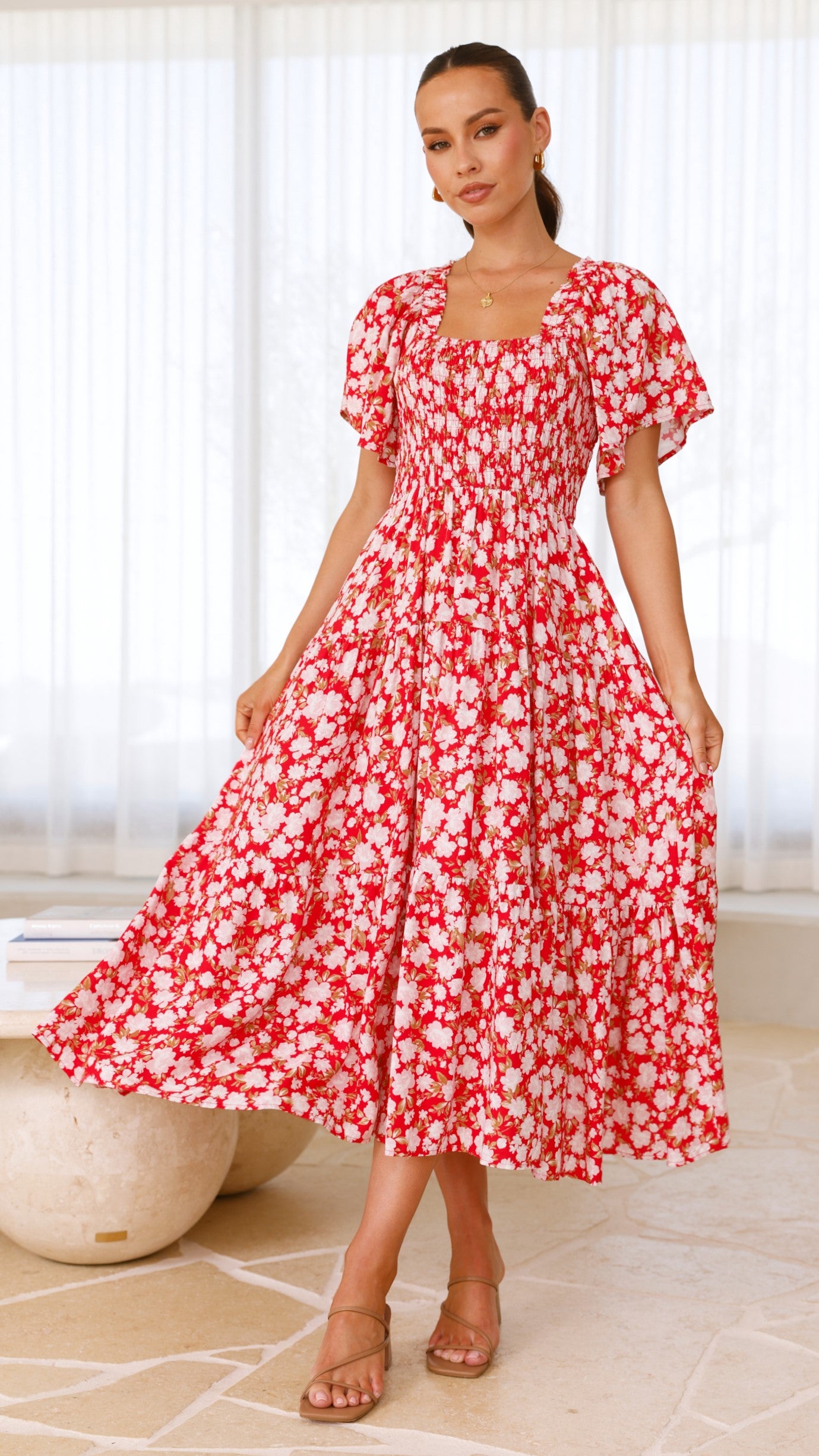 Sammi Midi Dress - Red Floral