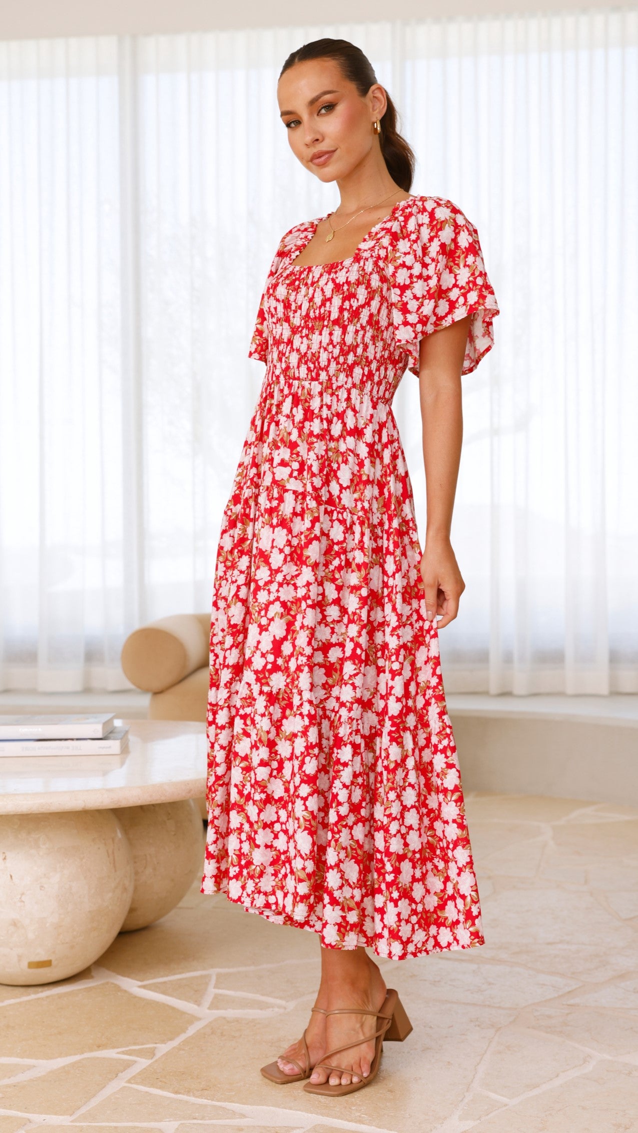 Sammi Midi Dress - Red Floral