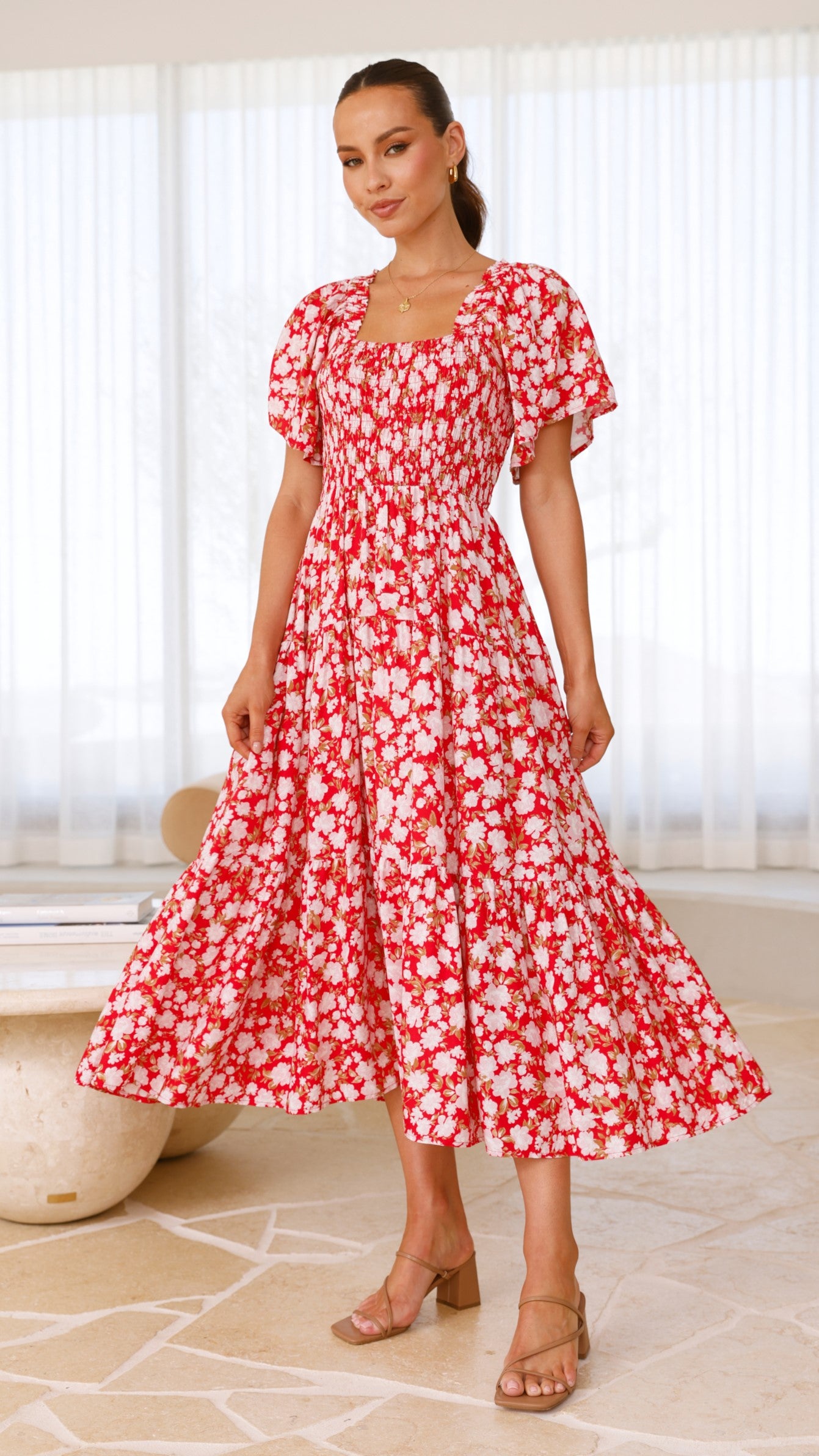 Sammi Midi Dress - Red Floral