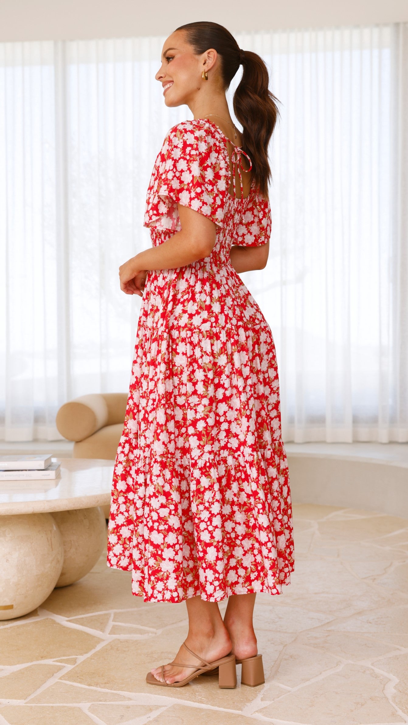Sammi Midi Dress - Red Floral