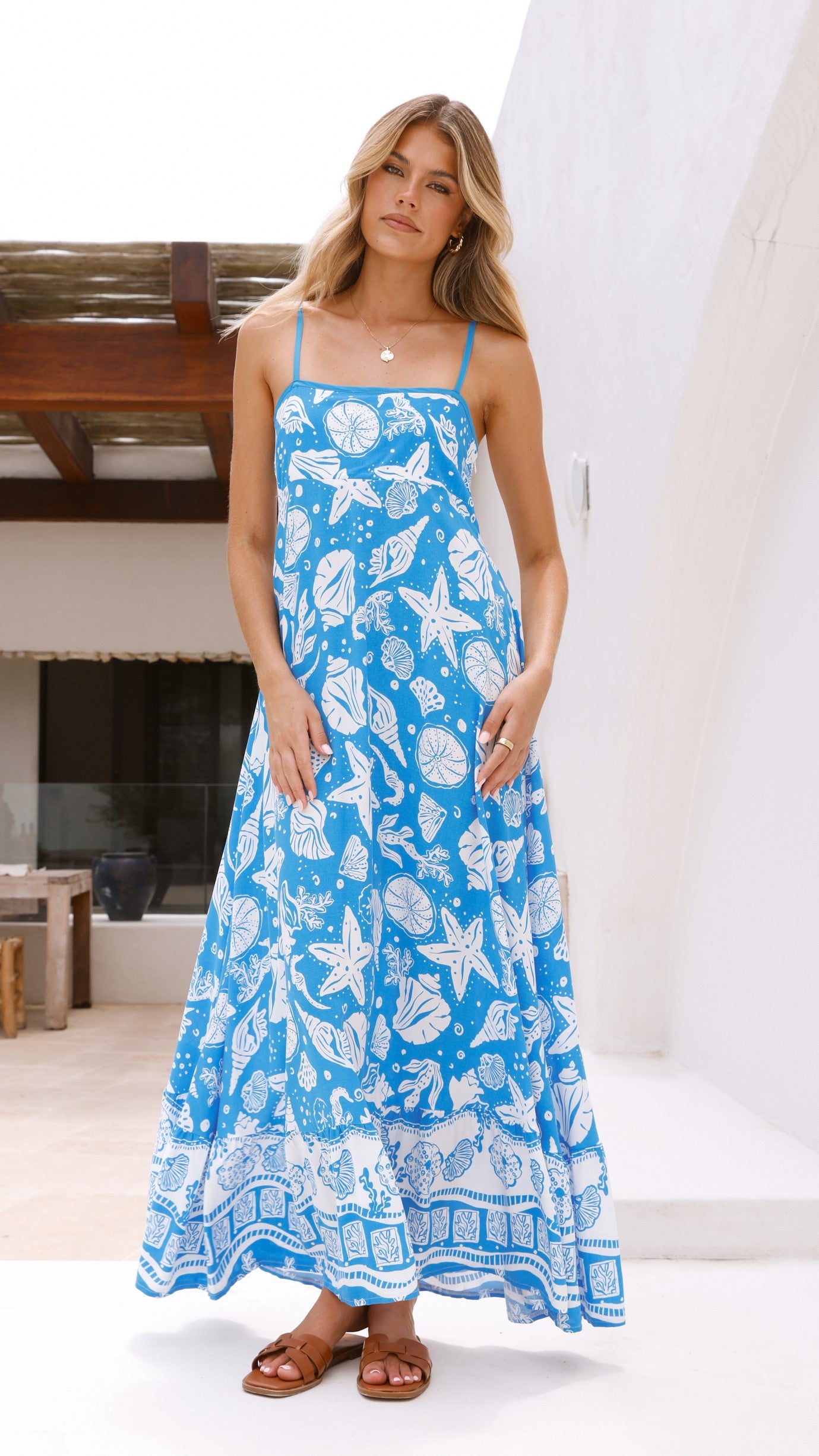 Talleen Maxi Dress - Blue / White