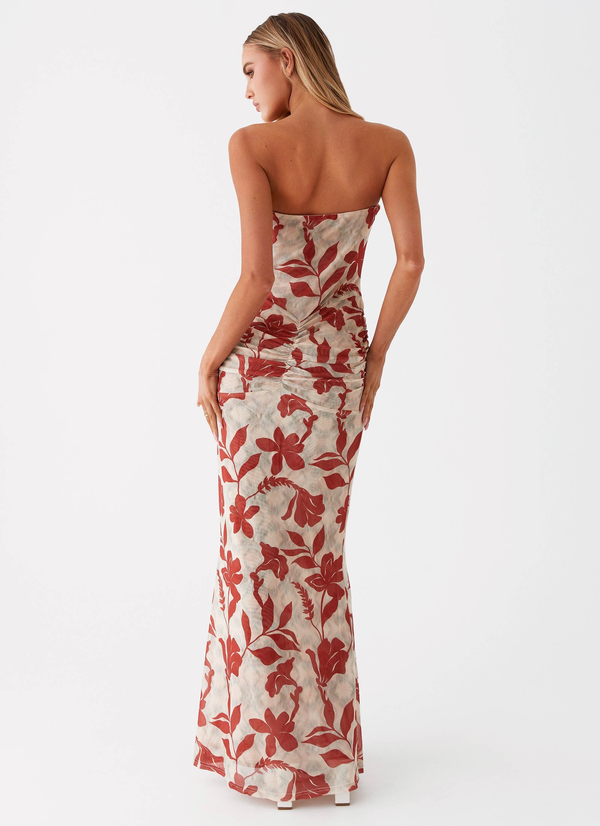 Womens Dearest Maxi Dress in the colour Red Green Floral in front of a light grey background