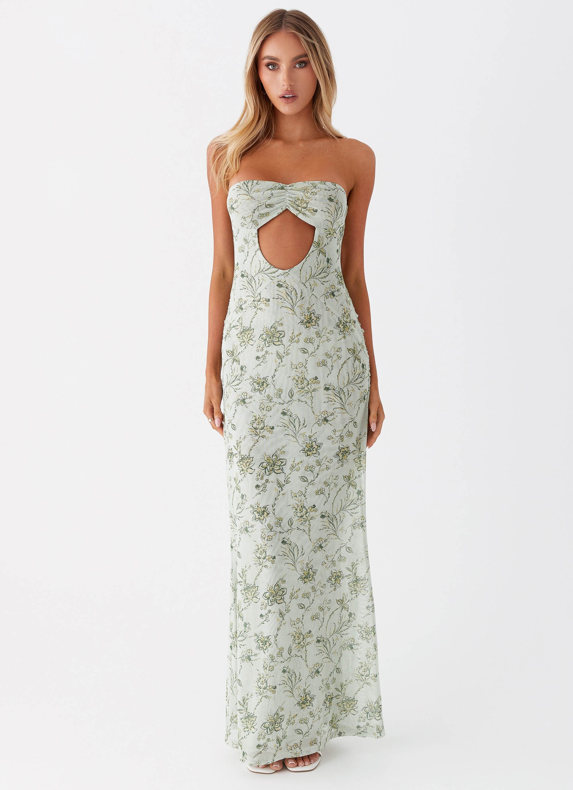 Womens Dearest Maxi Dress in the colour Sage Floral in front of a light grey background