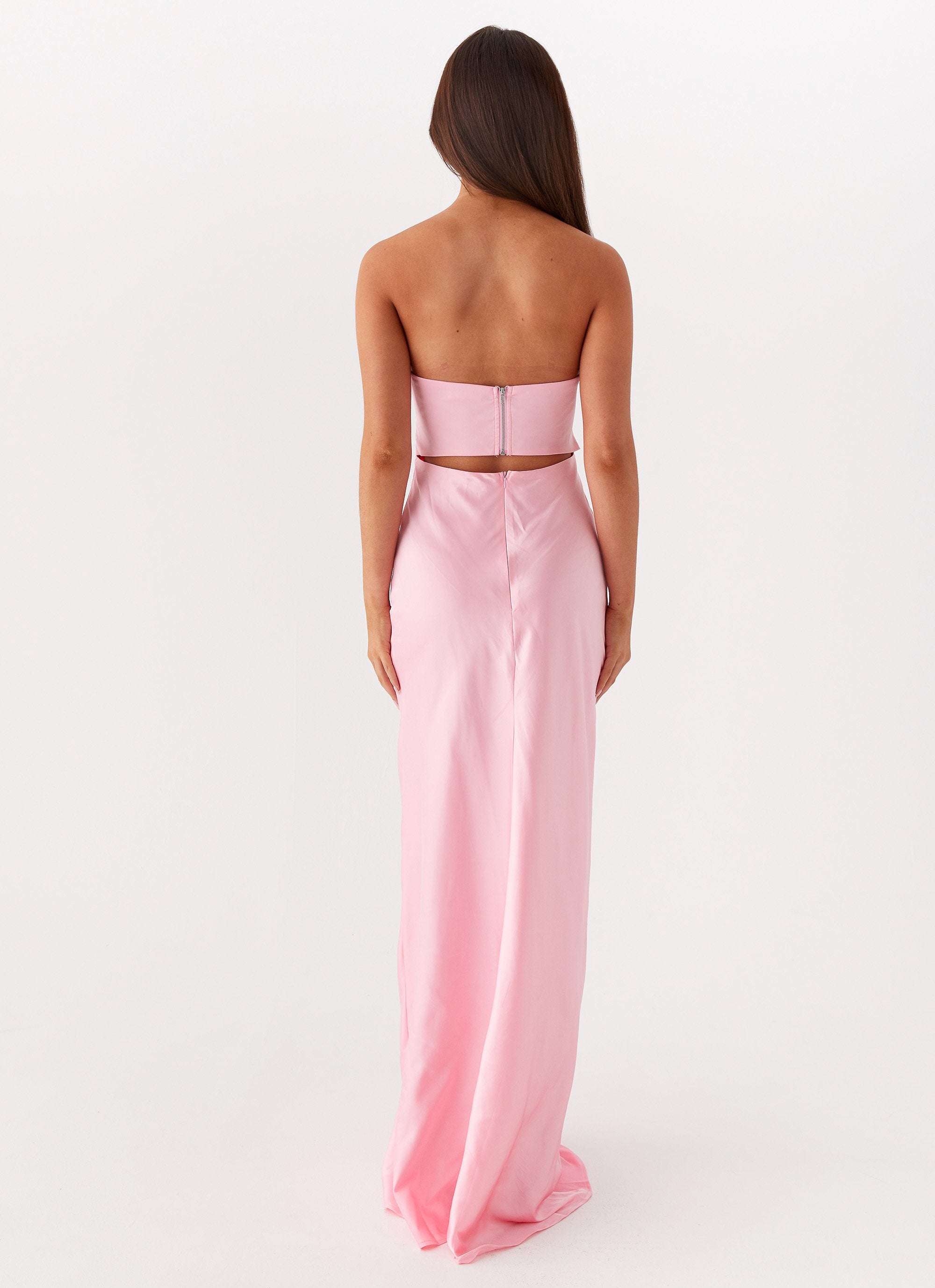 Womens Tianna Strapless Maxi Dress in the colour Pink in front of a light grey background