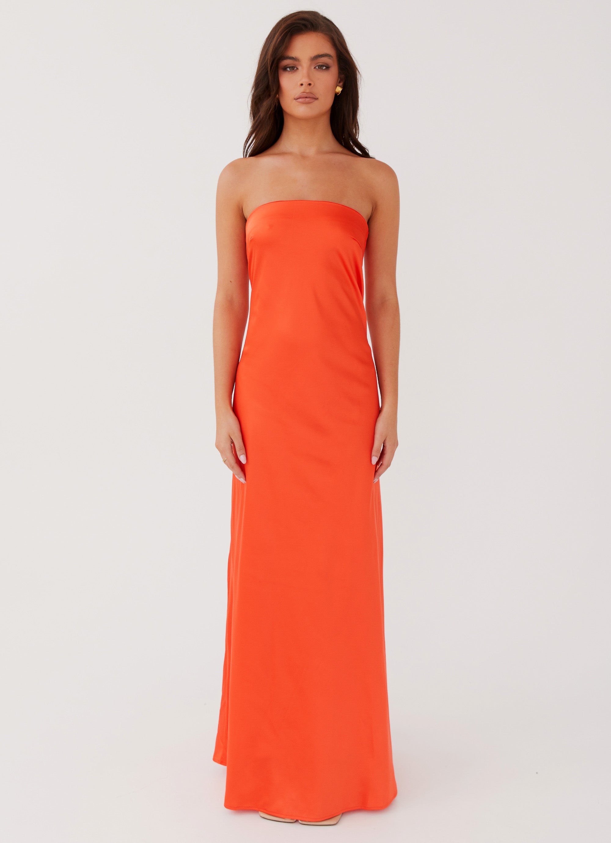 Womens Chantelle Strapless Maxi Dress in the colour Sunset in front of a light grey background