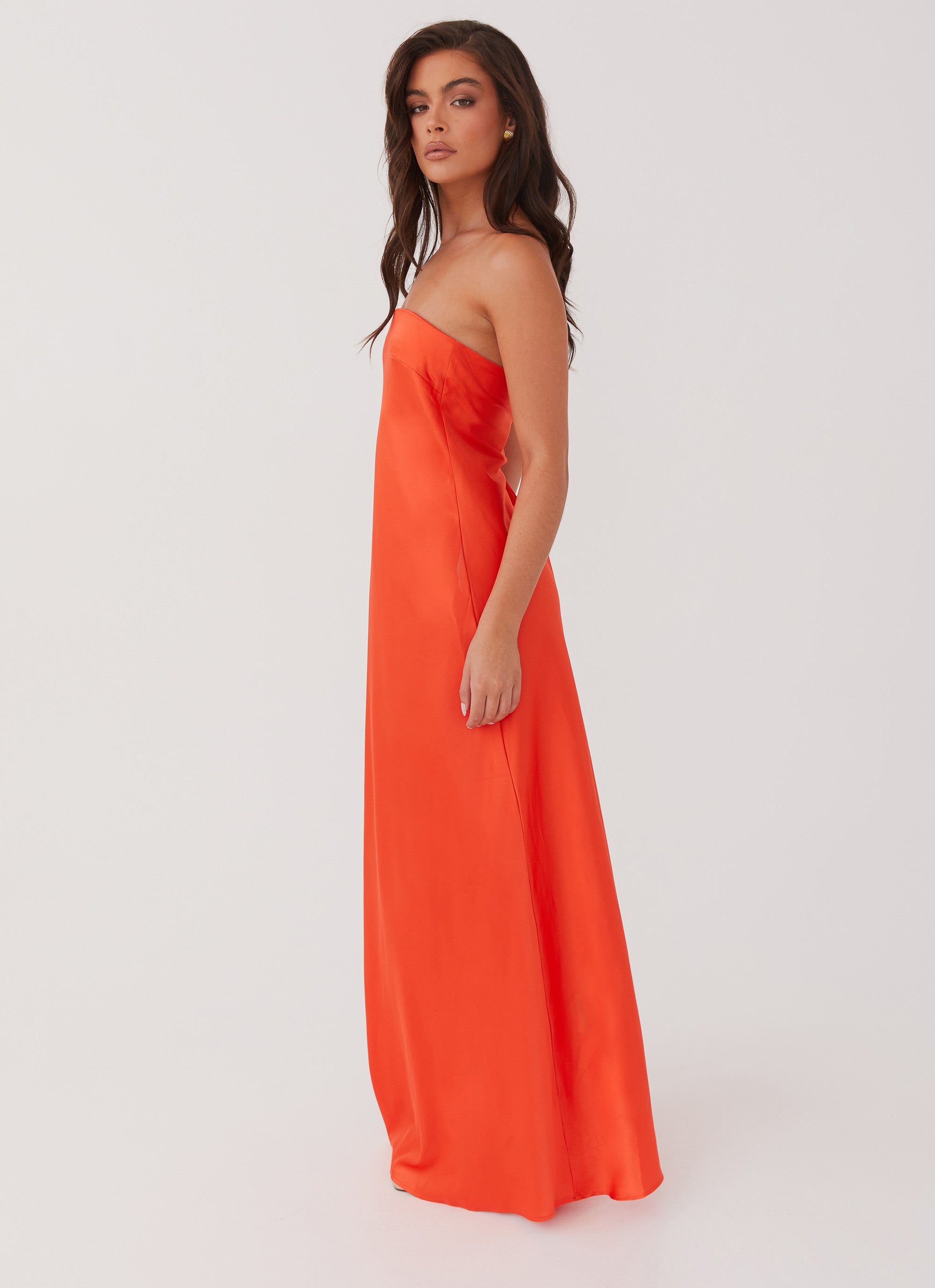 Womens Chantelle Strapless Maxi Dress in the colour Sunset in front of a light grey background
