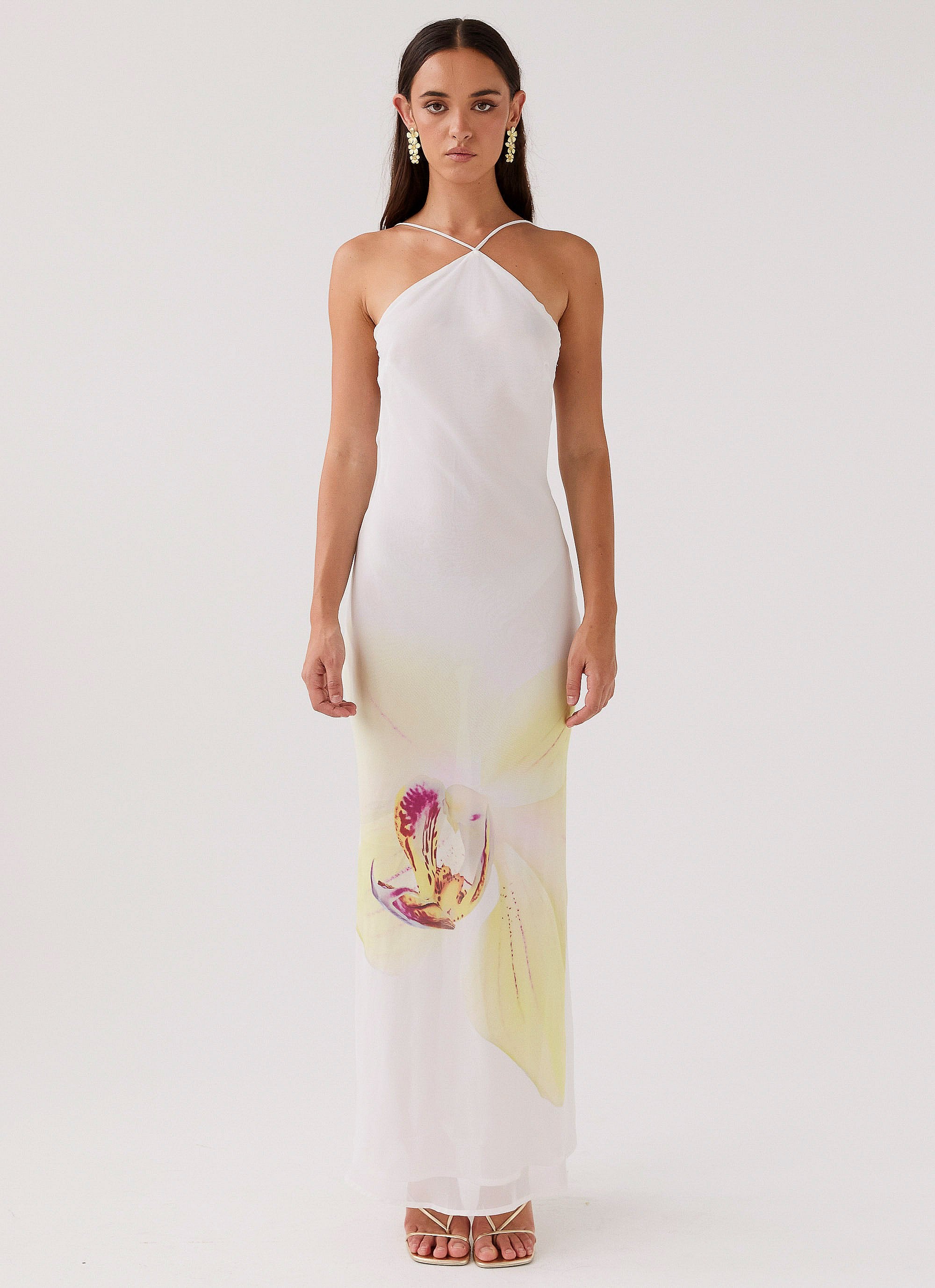 Womens Blossom Hearts Maxi Dress in the colour Hydrangea in front of a light grey background