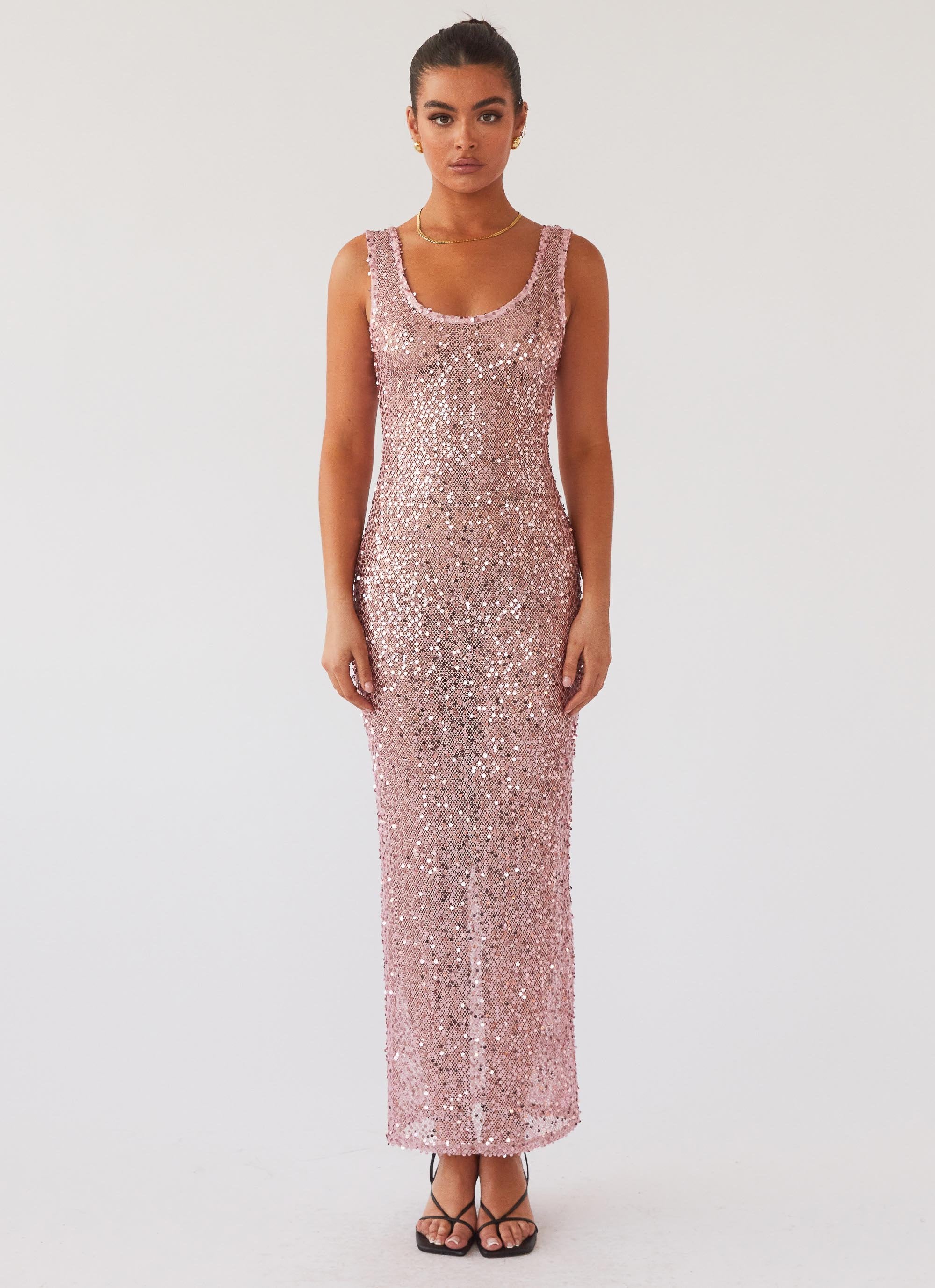 Womens Sweet Essence Maxi Dress in the colour Pink Sapphire in front of a light grey background