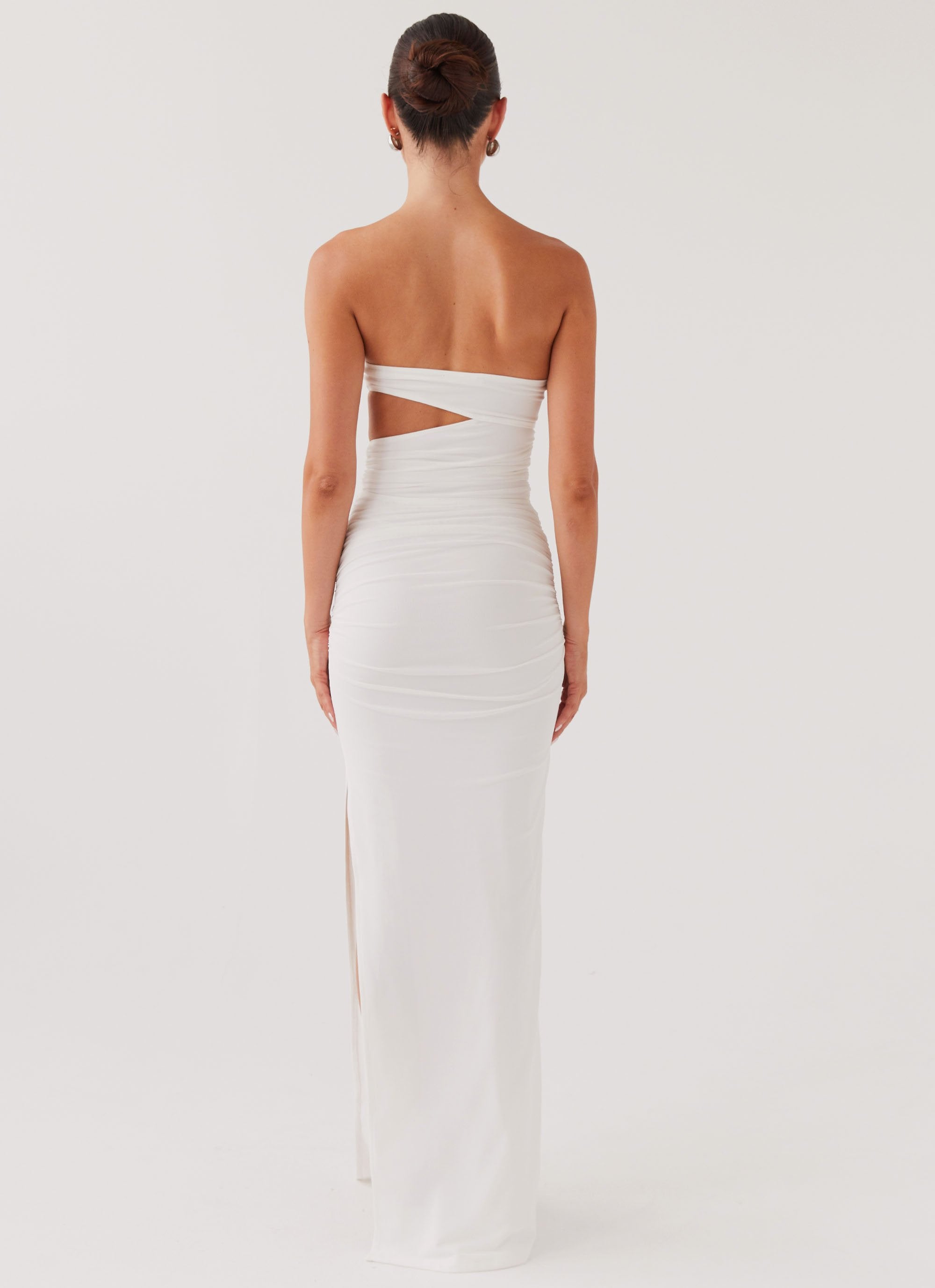 Womens Into Pieces Mesh Maxi Dress in the colour White in front of a light grey background