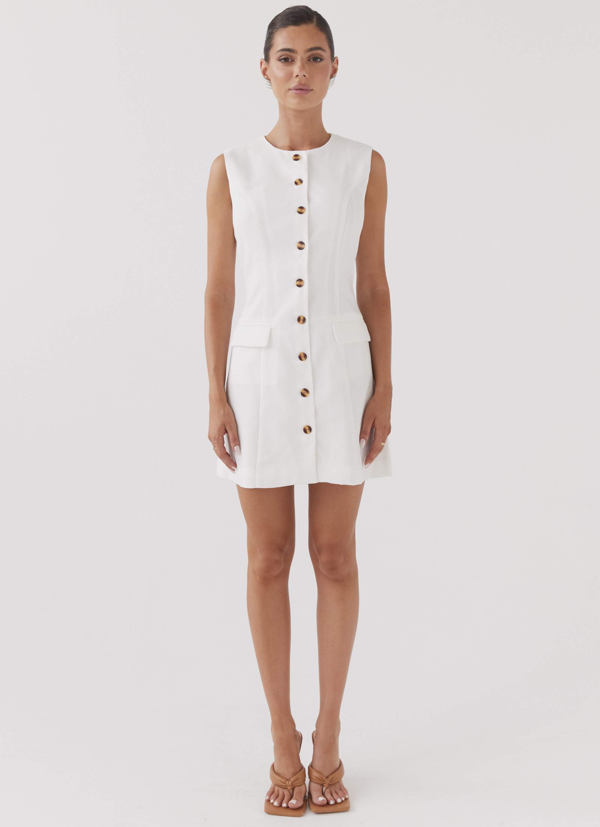 Womens Castello Fiore Linen Mini Dress in the colour White in front of a light grey background