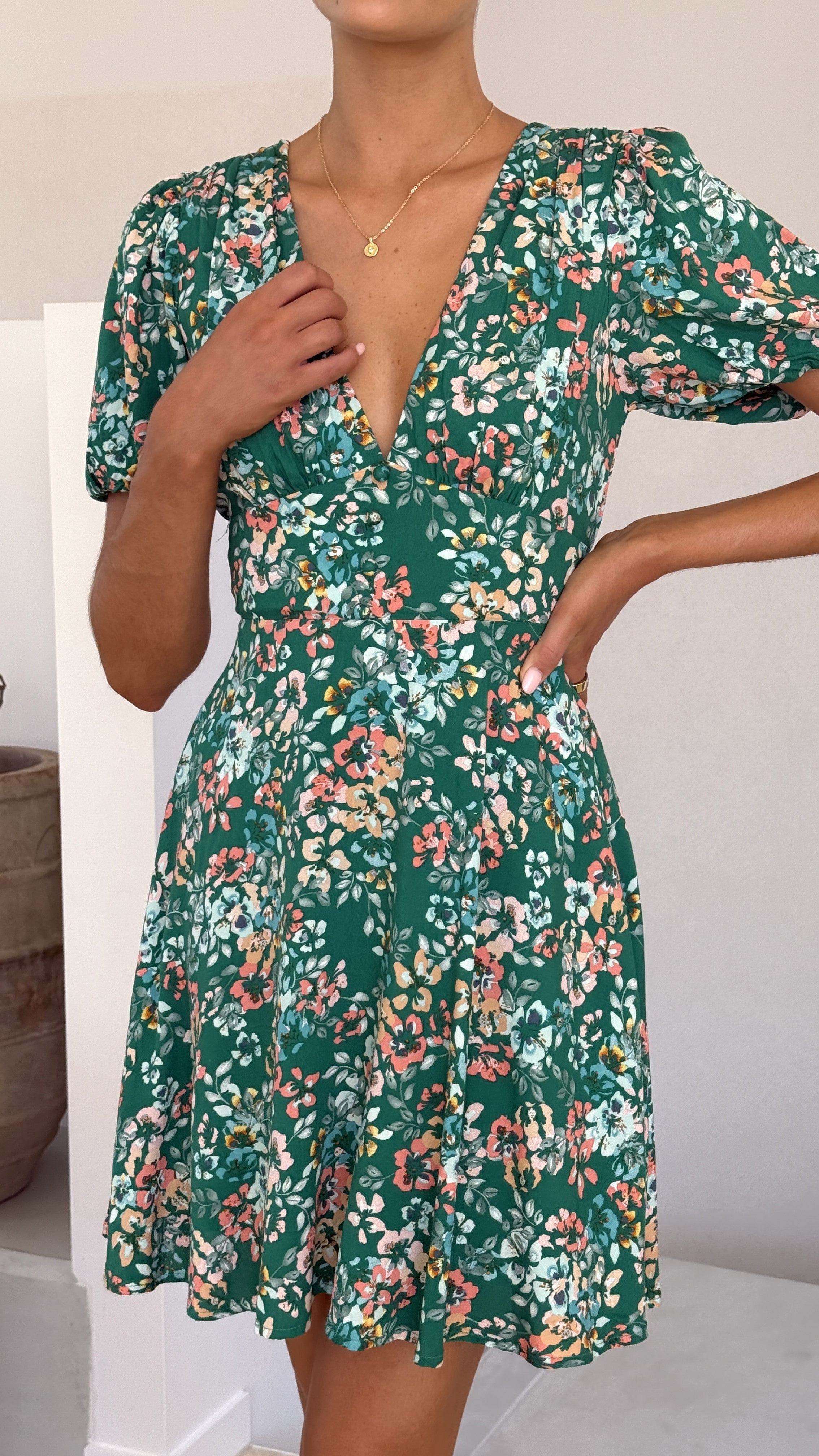 Itzel Mini Dress - Green Floral