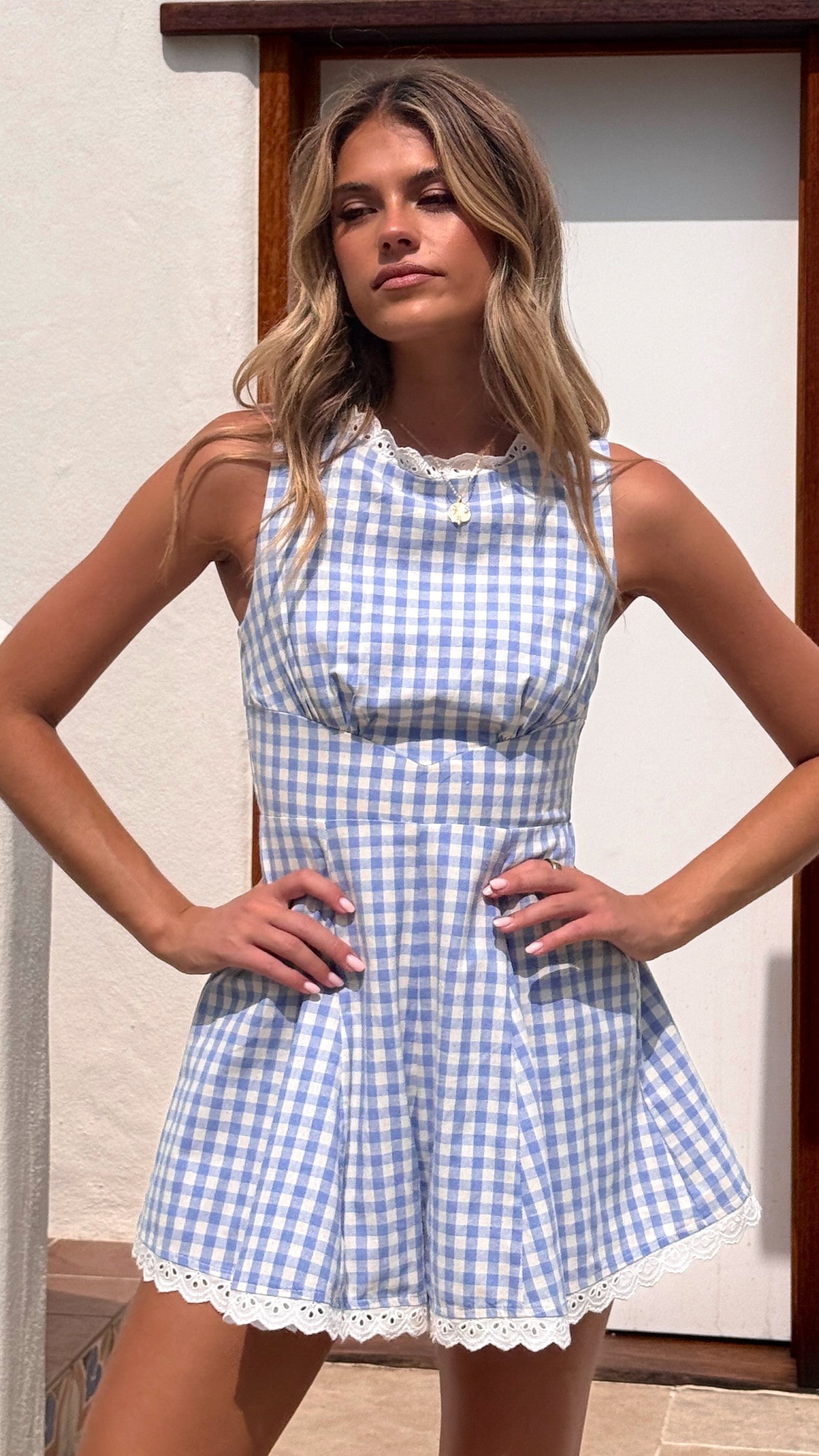 Shiamber Playsuit - Blue Check