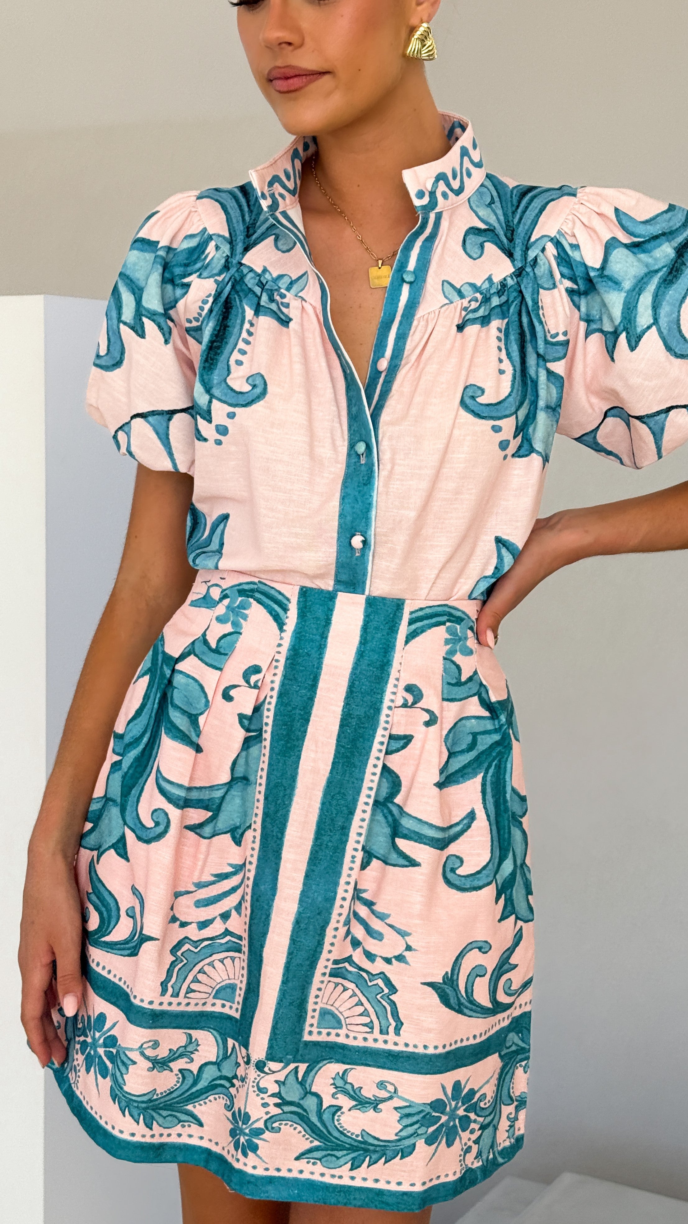 Lanie Shirt - Aqua / Pink Zayna