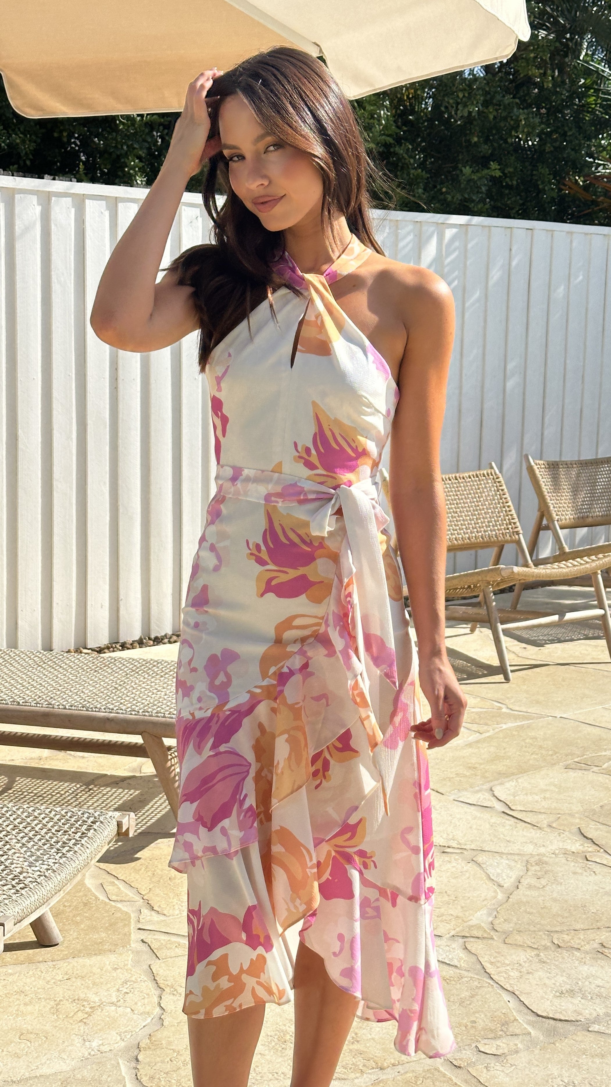 Alma Midi Dress - Pink/White