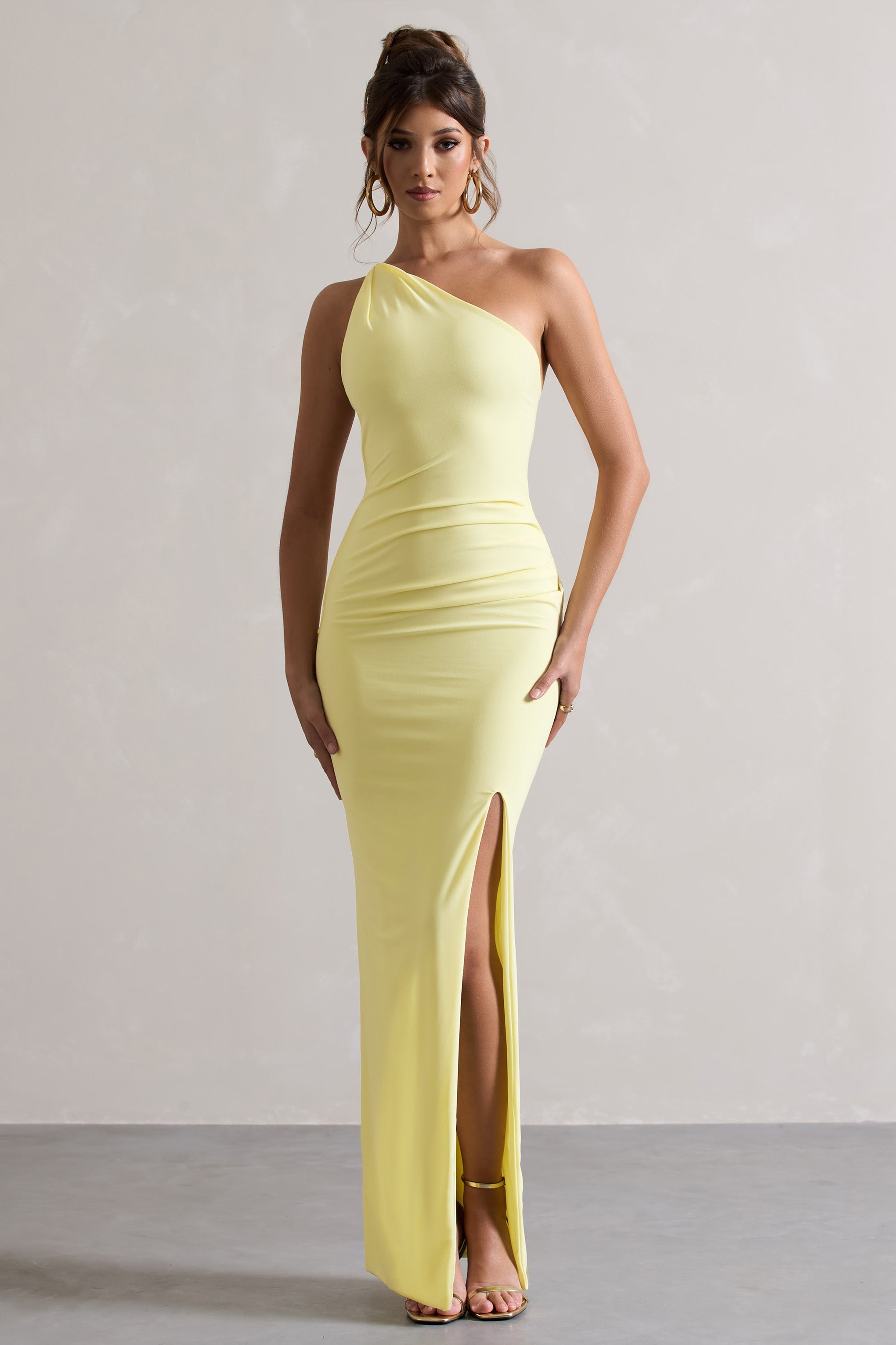Dressing Up Lemon One Shoulder Maxi Dress With Open Back Detail
