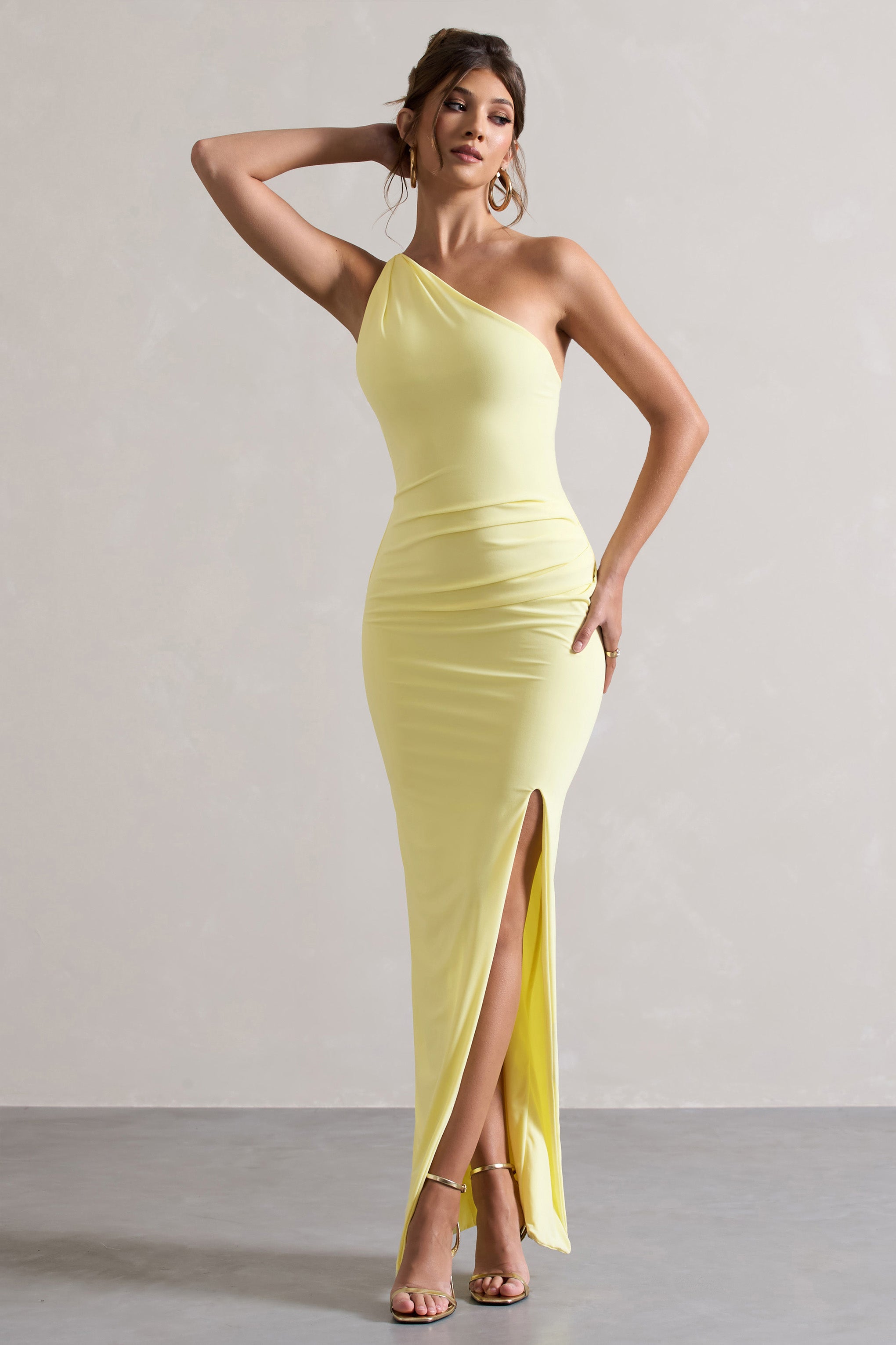 Dressing Up Lemon One Shoulder Maxi Dress With Open Back Detail