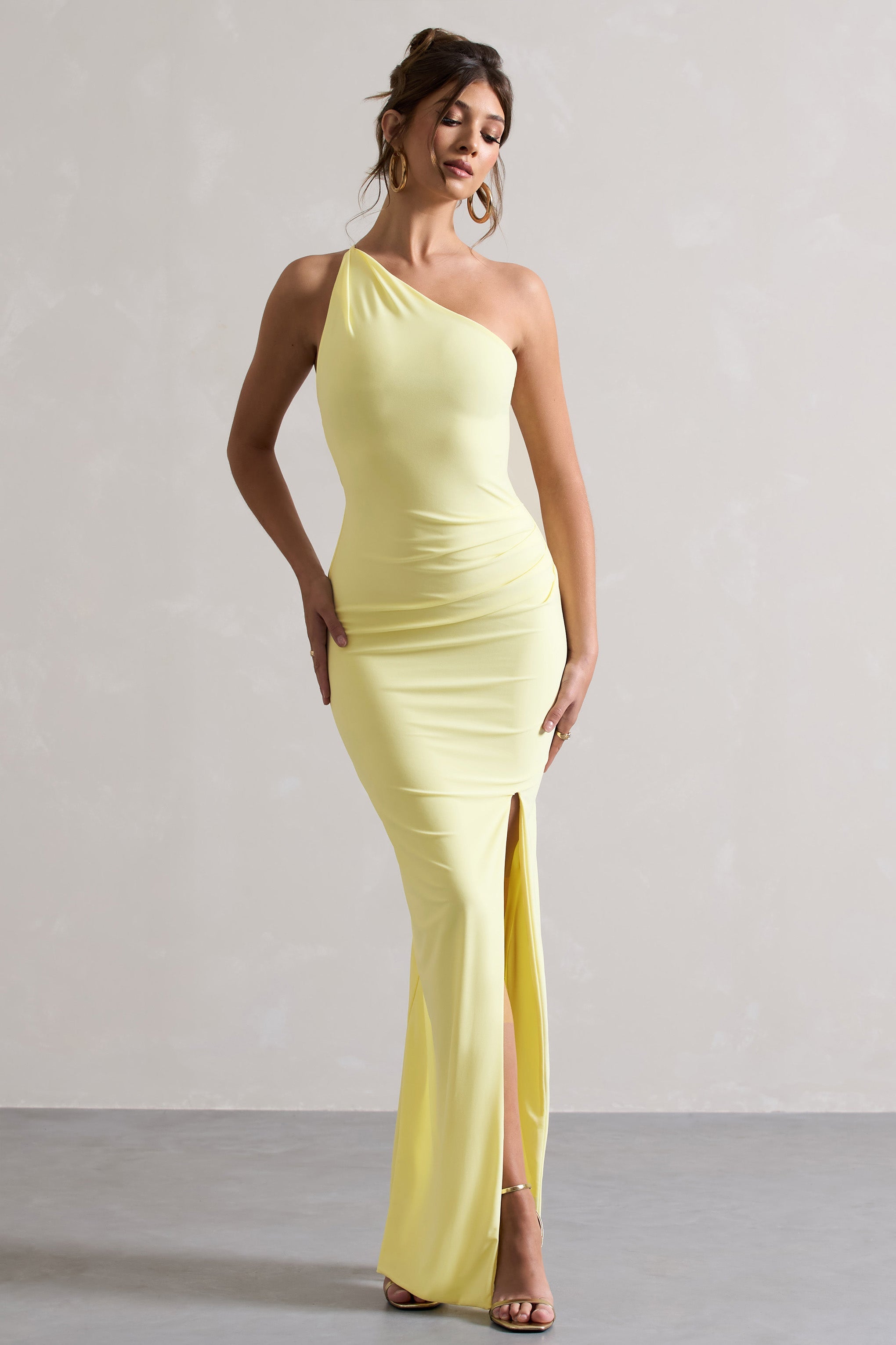 Dressing Up Lemon One Shoulder Maxi Dress With Open Back Detail