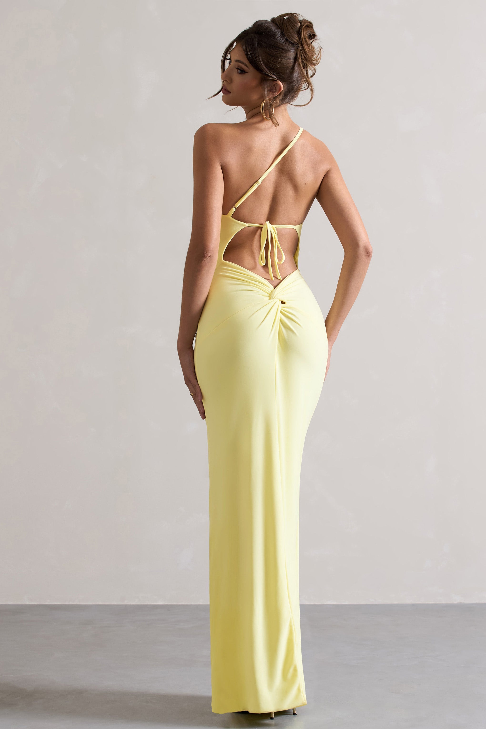 Dressing Up Lemon One Shoulder Maxi Dress With Open Back Detail