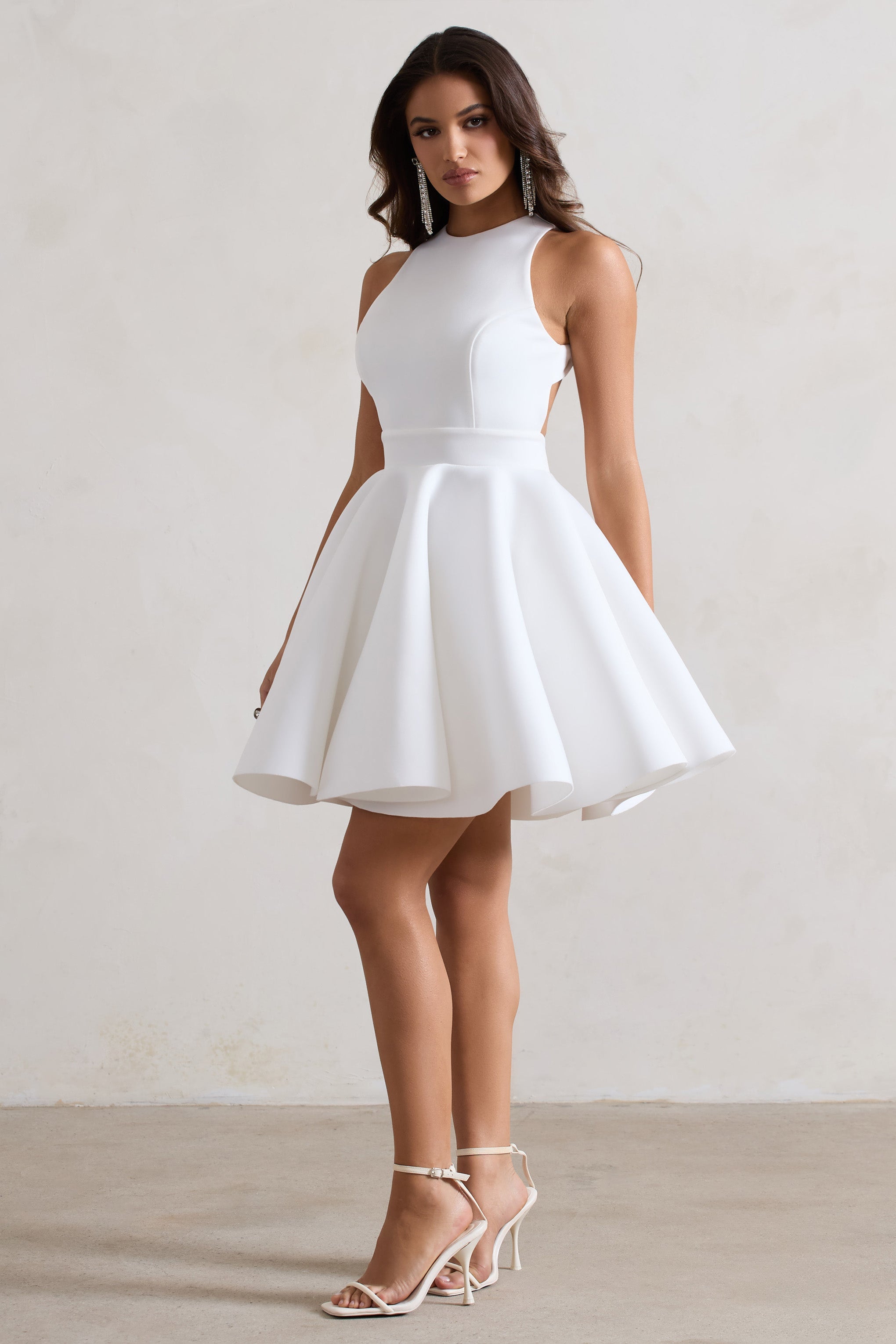 Waverly White Racer-Neck Sleeveless Skater Mini Dress